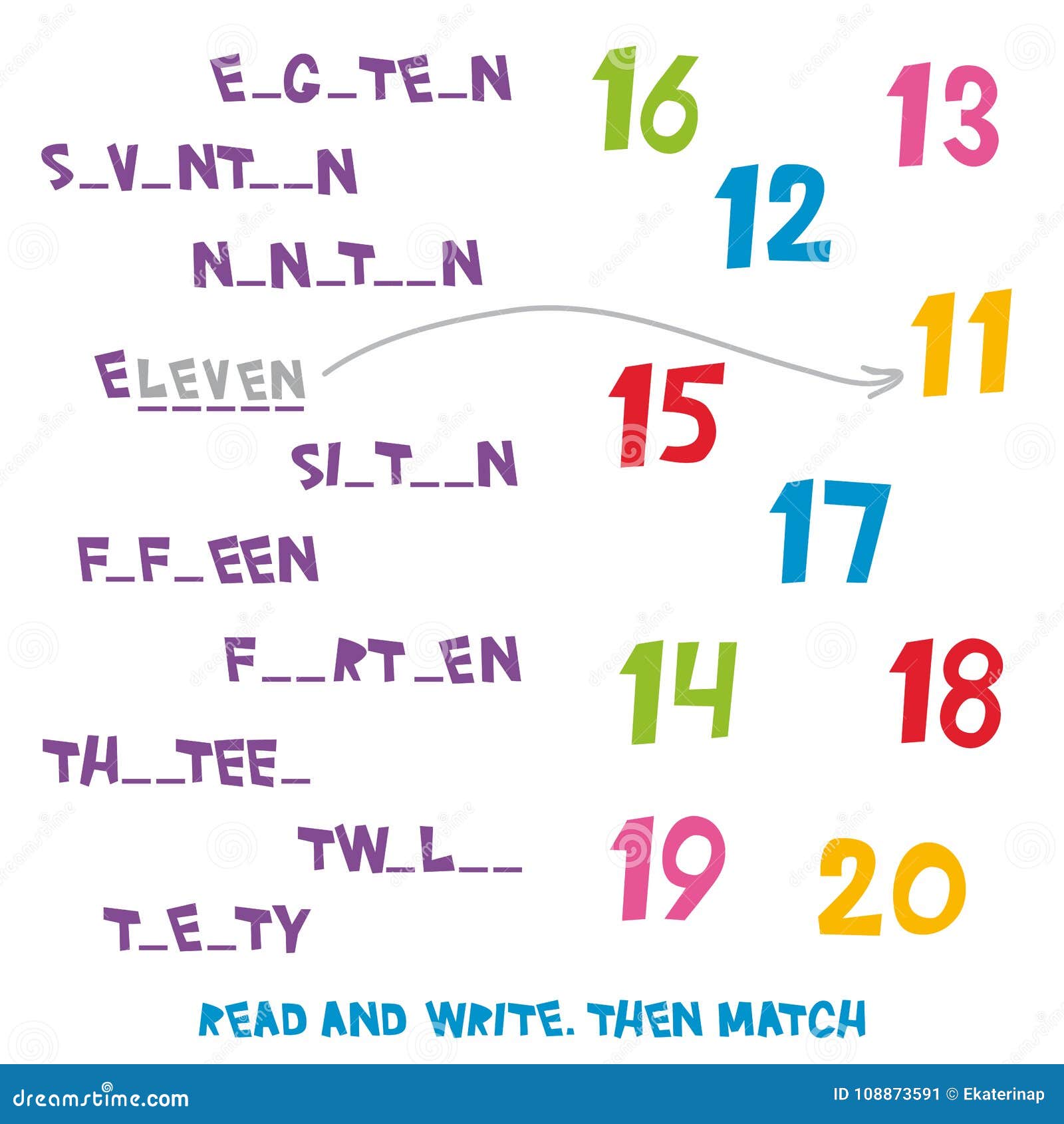 Read And Write. Then Match The Numbers 22 To 22. Kids Words