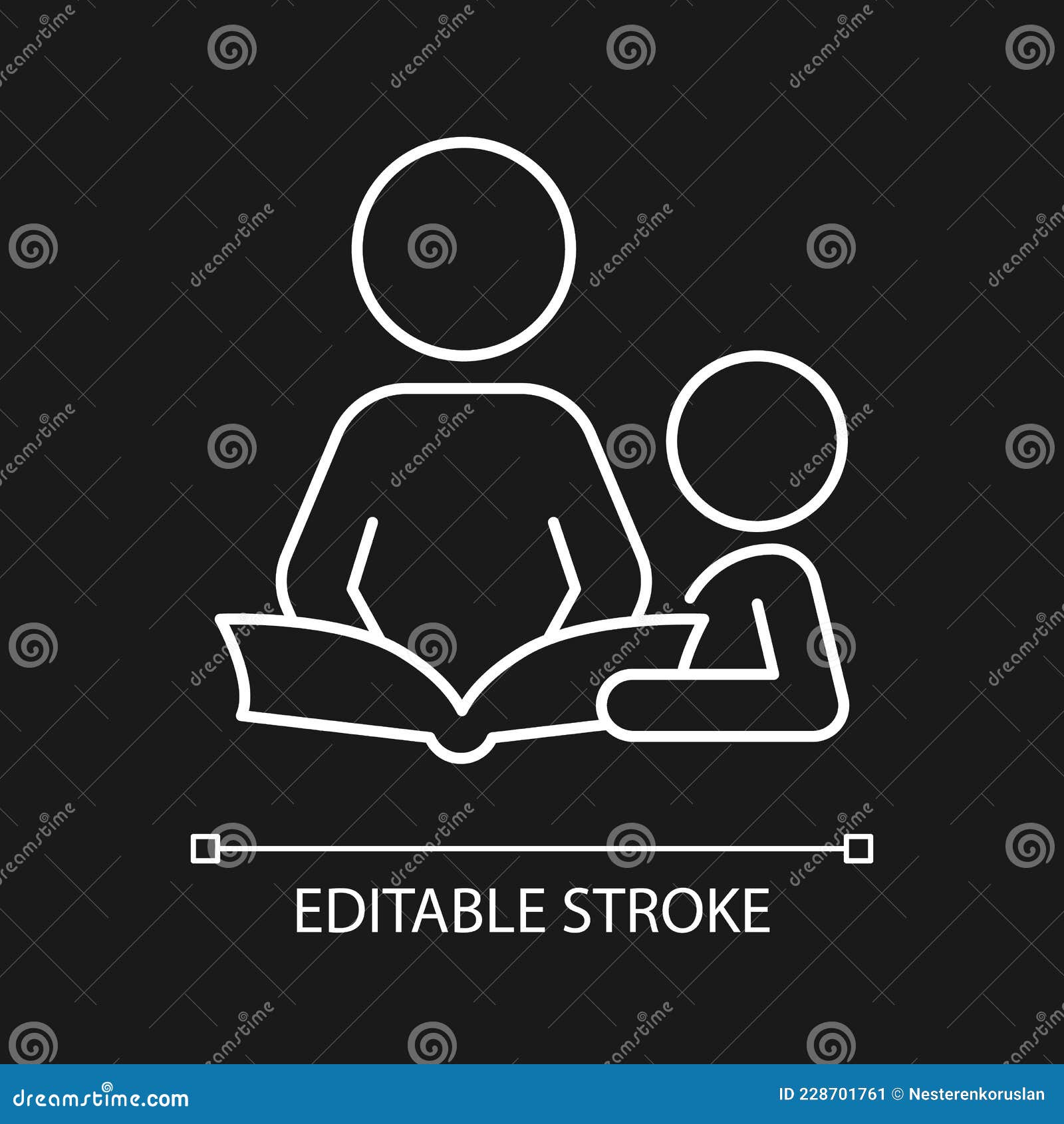 reading book with child white linear icon for dark theme