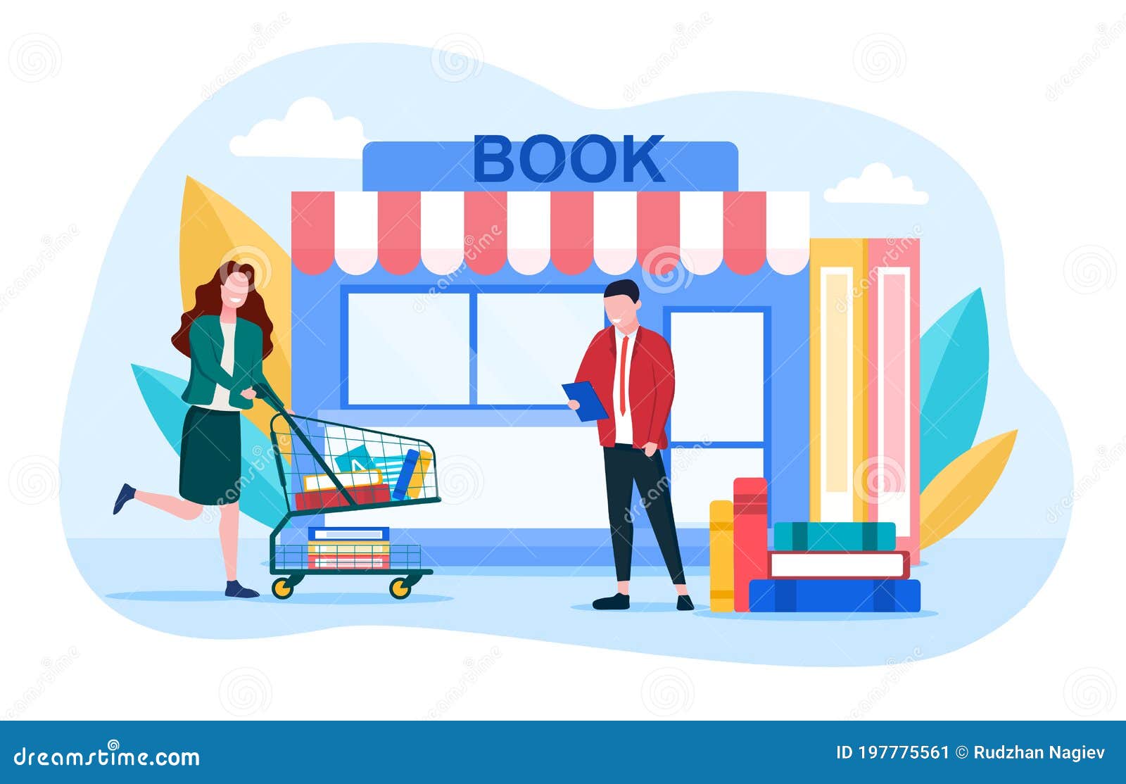 Reading and Digital Bookstore Concept Stock Vector Illustration of