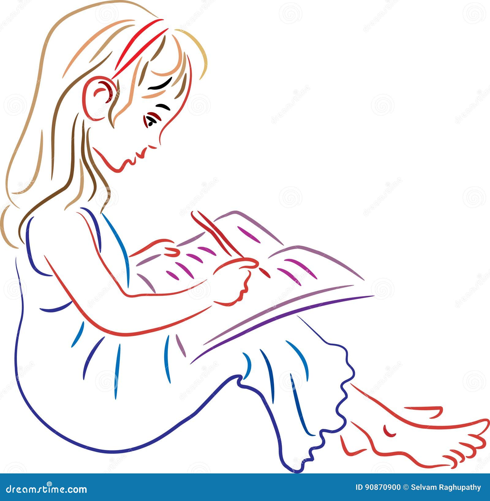 Reading girl stock vector. Illustration of kindergarten 90870900