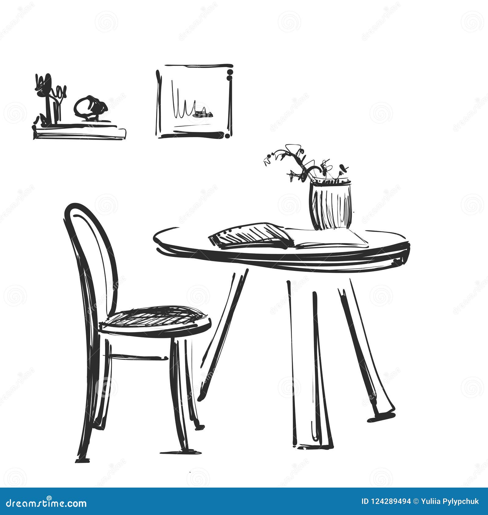 Furniture in summer cafe chair and table sketch Furniture in summer cafe  hand drawn chair and table sketch  CanStock