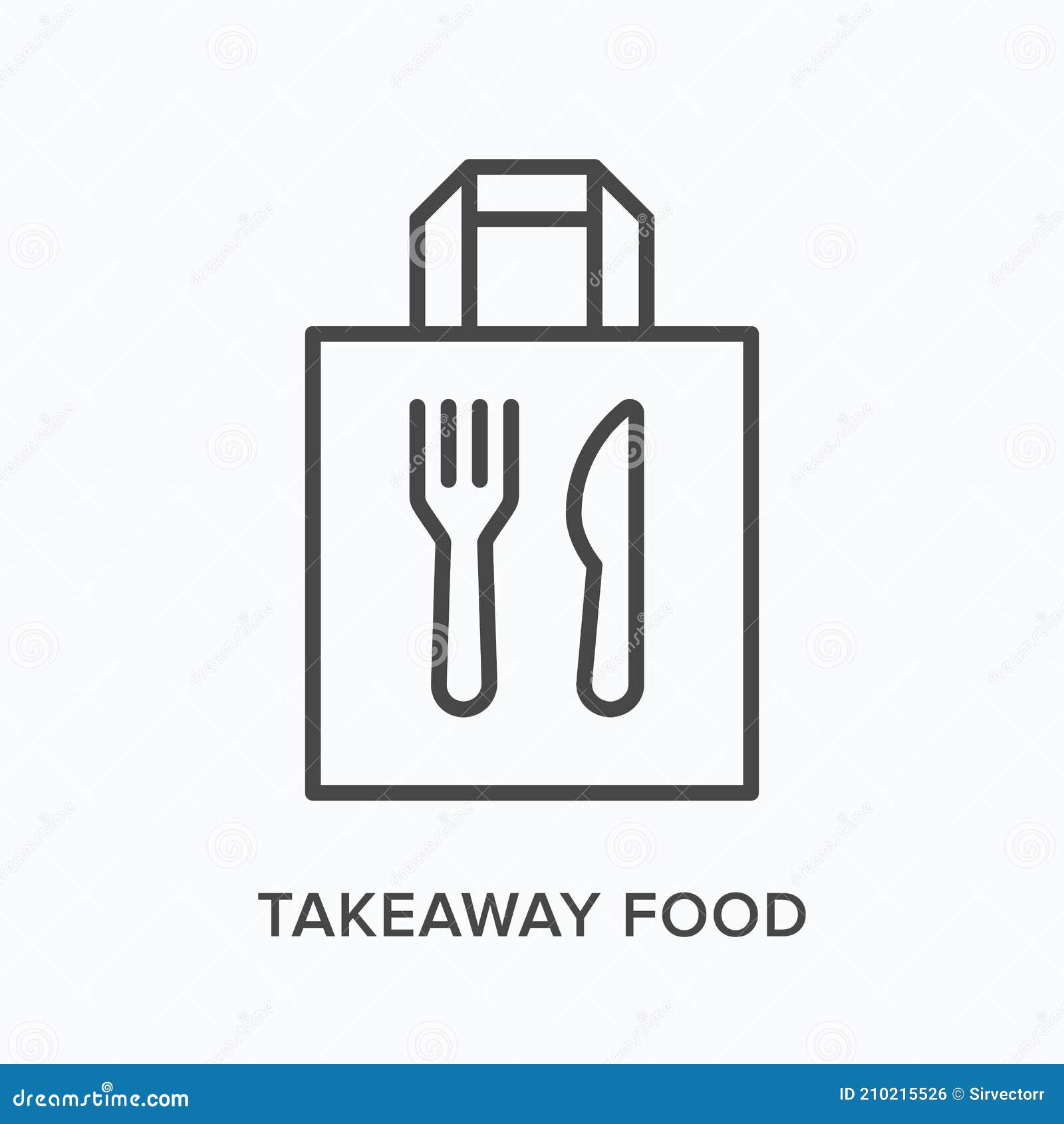 ready food delivery line icon.  outline  of takeaway lunch service. daily meal in papr bag with fork