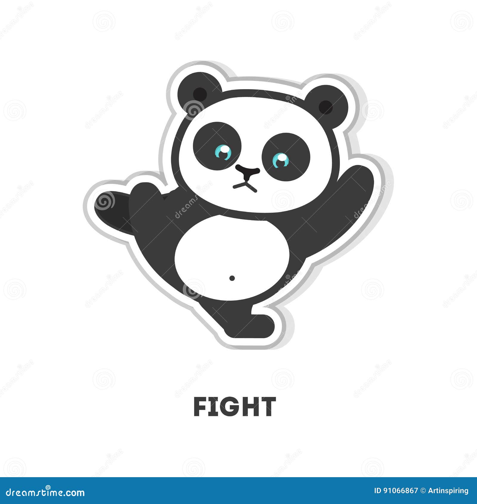 Ready to fight panda. Isolated cute sticker on white background.