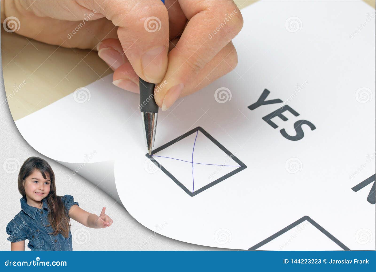 Ready To Fill YES in the Form with Little Girl Concept Stock Image