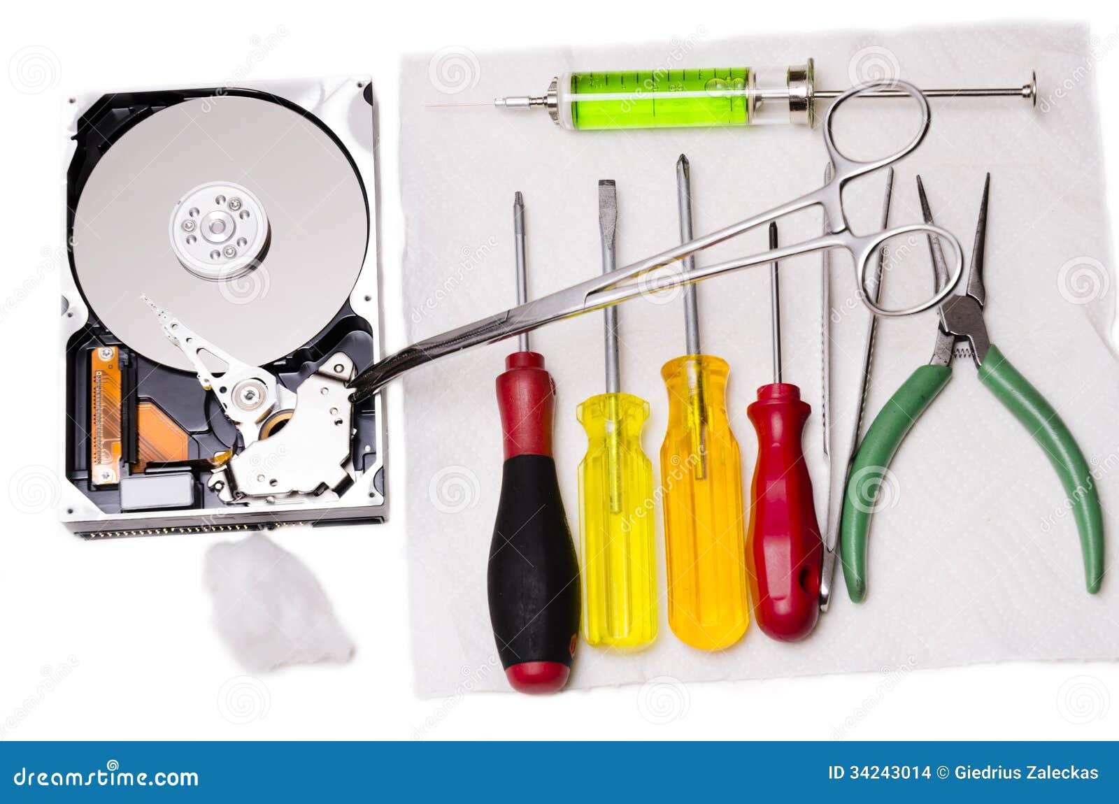 Ready to repair hard disk stock photo. Image of syringe 34243014