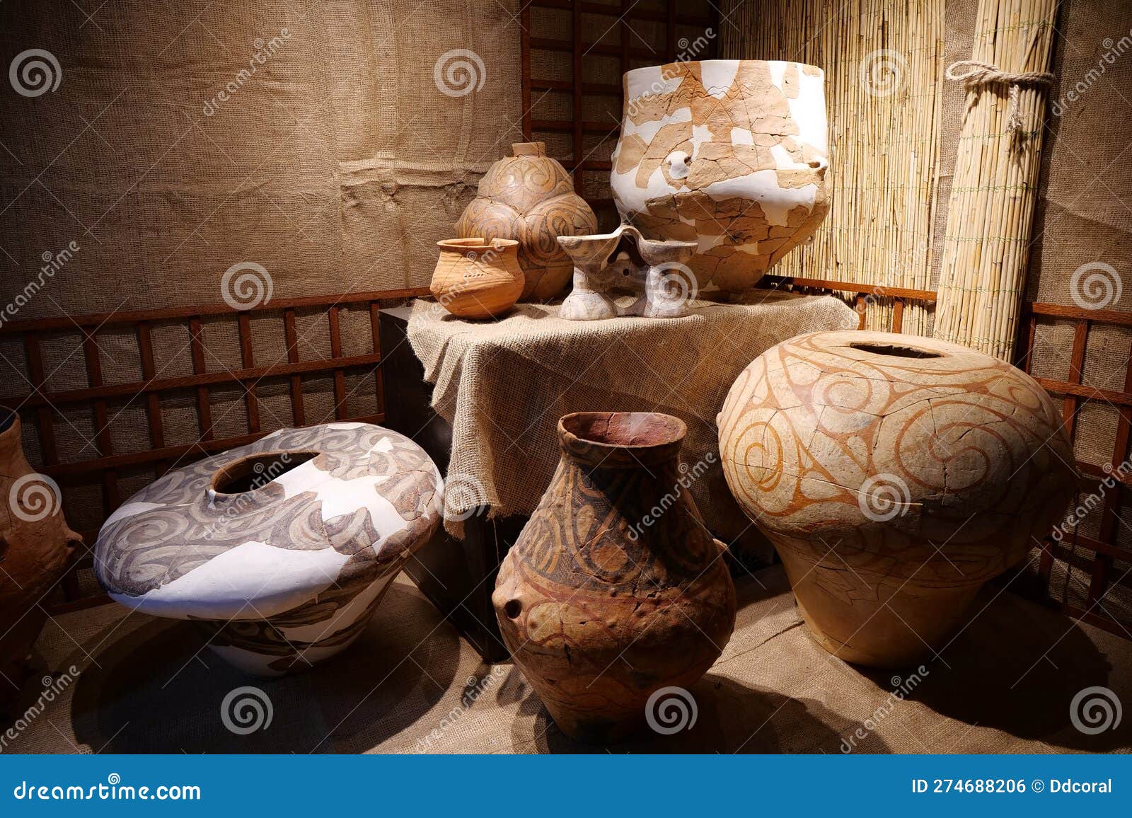 Real Ancient Pottery Glued Together from Separate Fragments Stock Photo