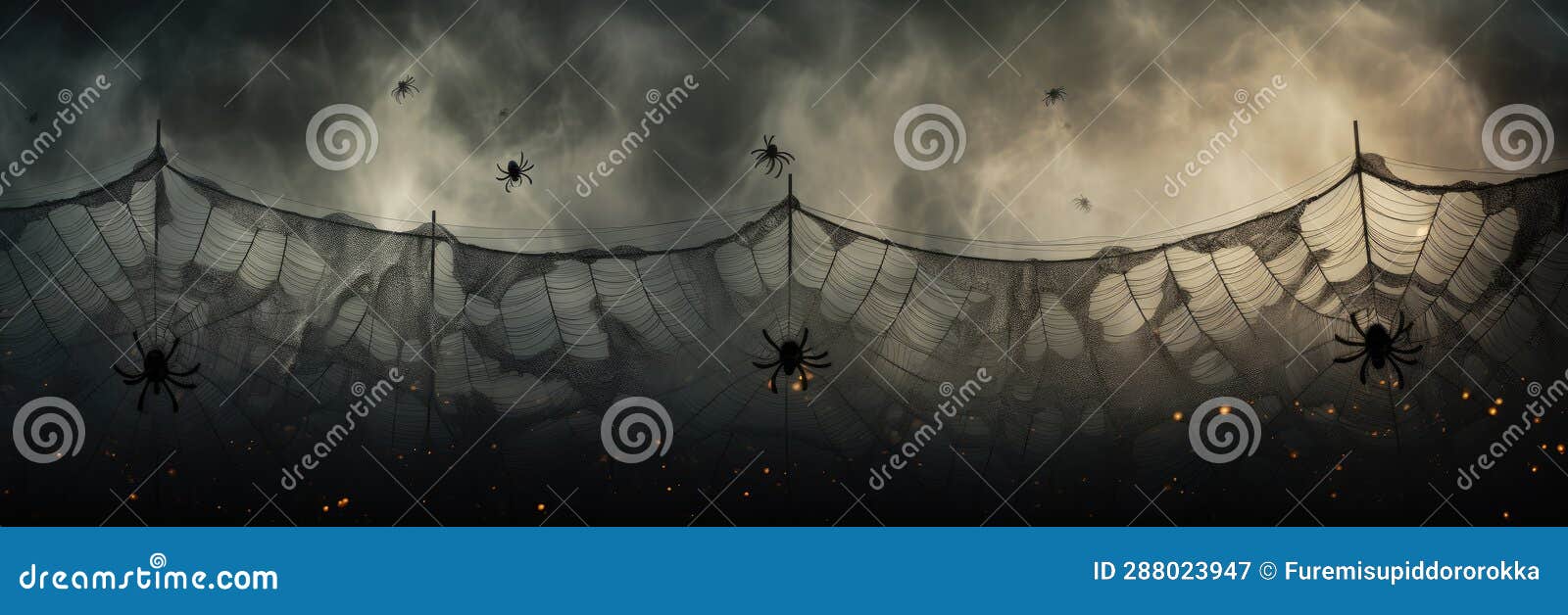 real creepy spider webs on banner halloween