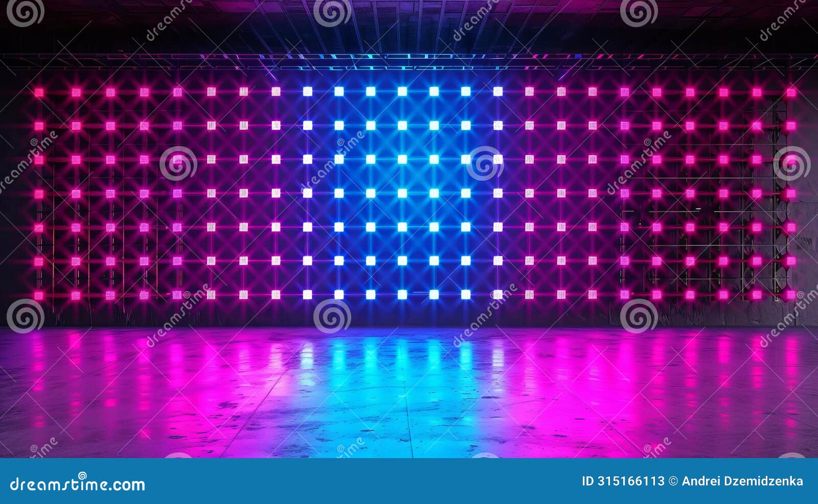 the real deal concave led screen on a wall or stage. modern  of a giant tv screen with glowing neon blue
