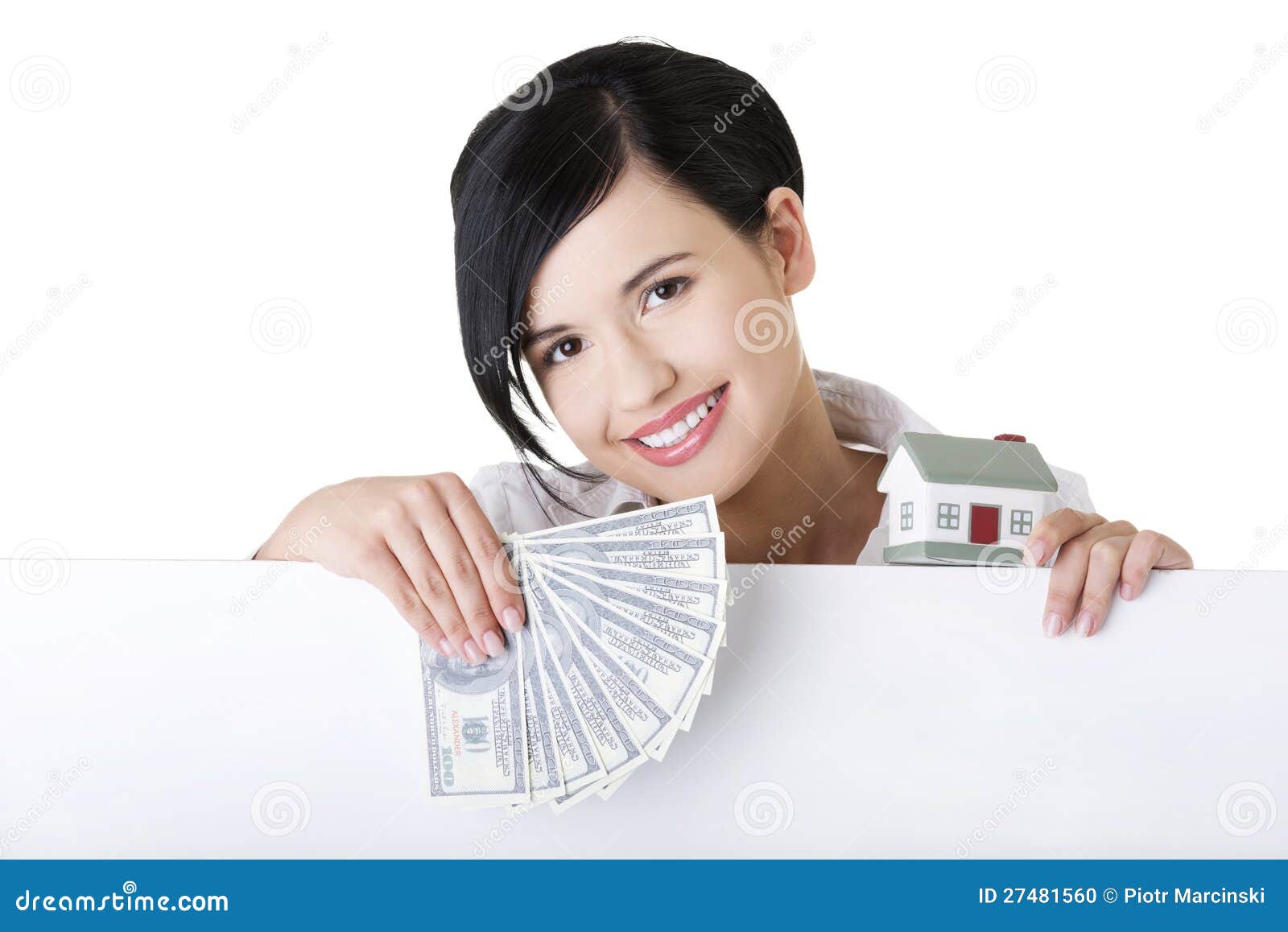 Real Estate Agent with Blank Sign Board. Stock Photo Image of board