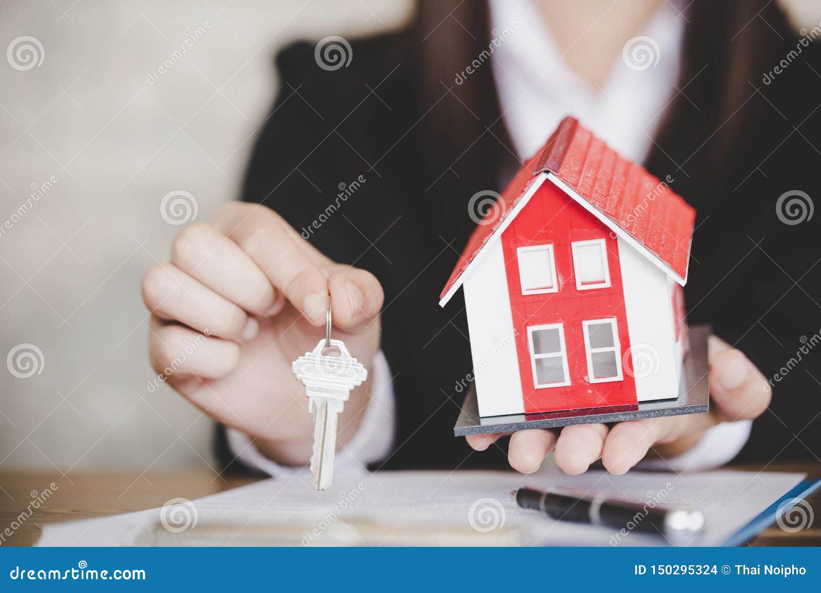Real Estate Agent with House Model and Keys Stock Photo Image of
