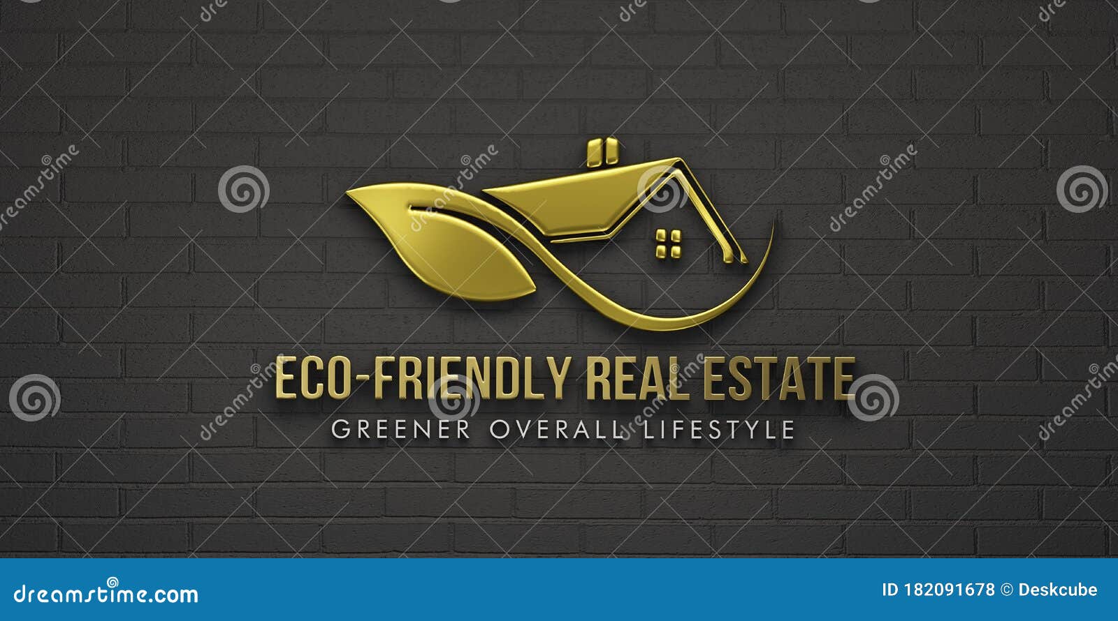 real estate banner gold eco friendly house. 3d rendering 