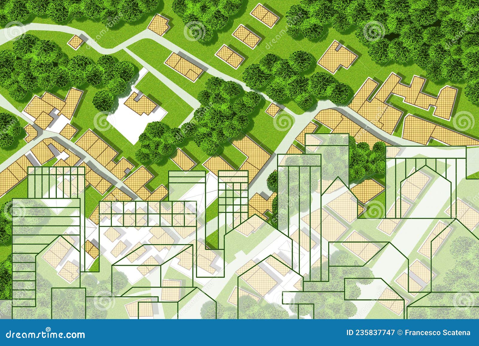 Real Estate Concept with an Imaginary Cadastral Map of Territory with ...