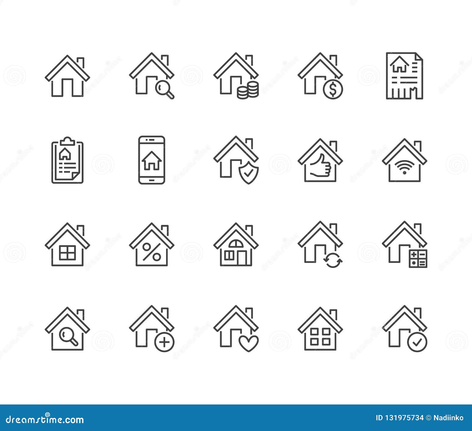 real estate flat line icons set. house sale, home insurance, mortgage calculator, apartment search app, building