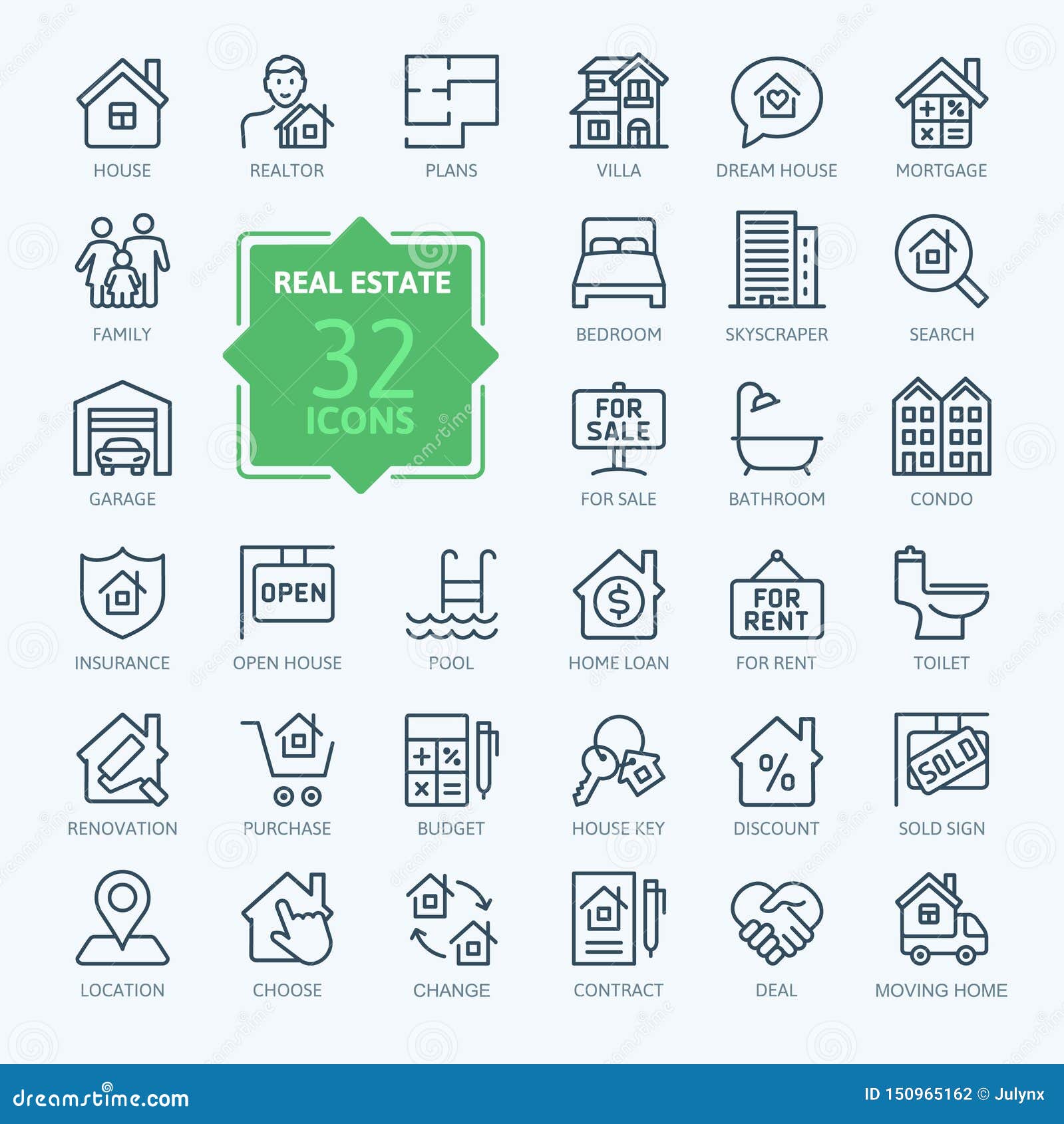 real estate - minimal thin line web icon set. outline icons collection.