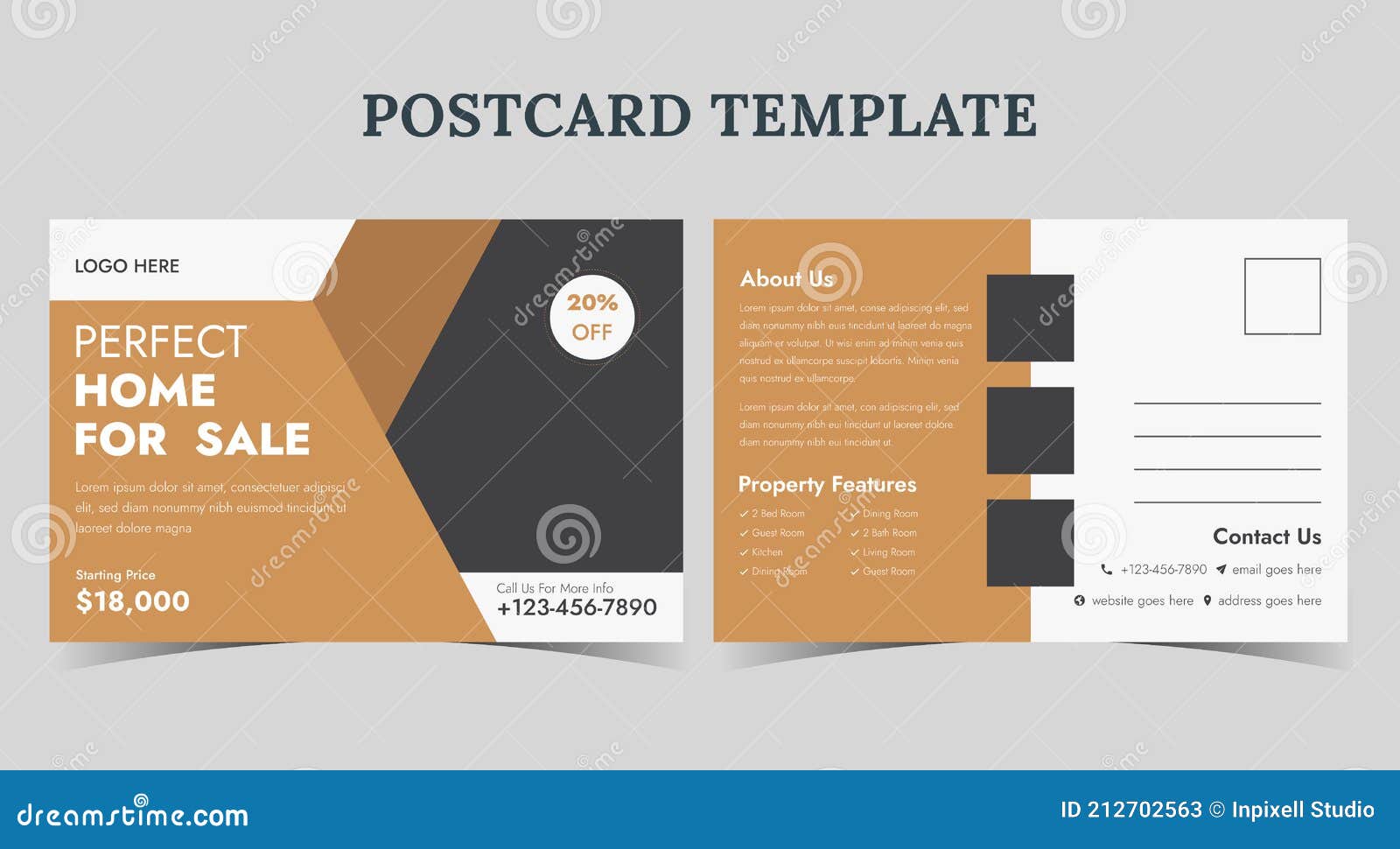 Real Estate Postcard Template, Home for Sale Postcard, Postcard Intended For Real Estate Postcard Design Templates