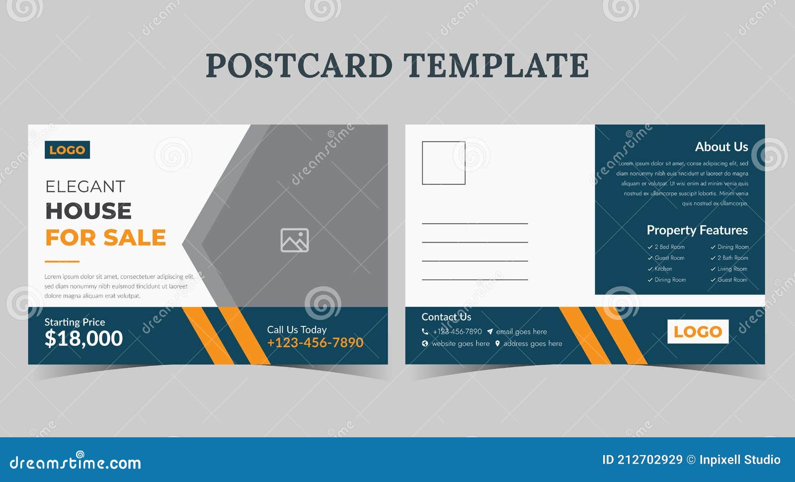 Real Estate Postcard Template, Home for Sale Postcard, Postcard Pertaining To Real Estate Postcard Design Templates