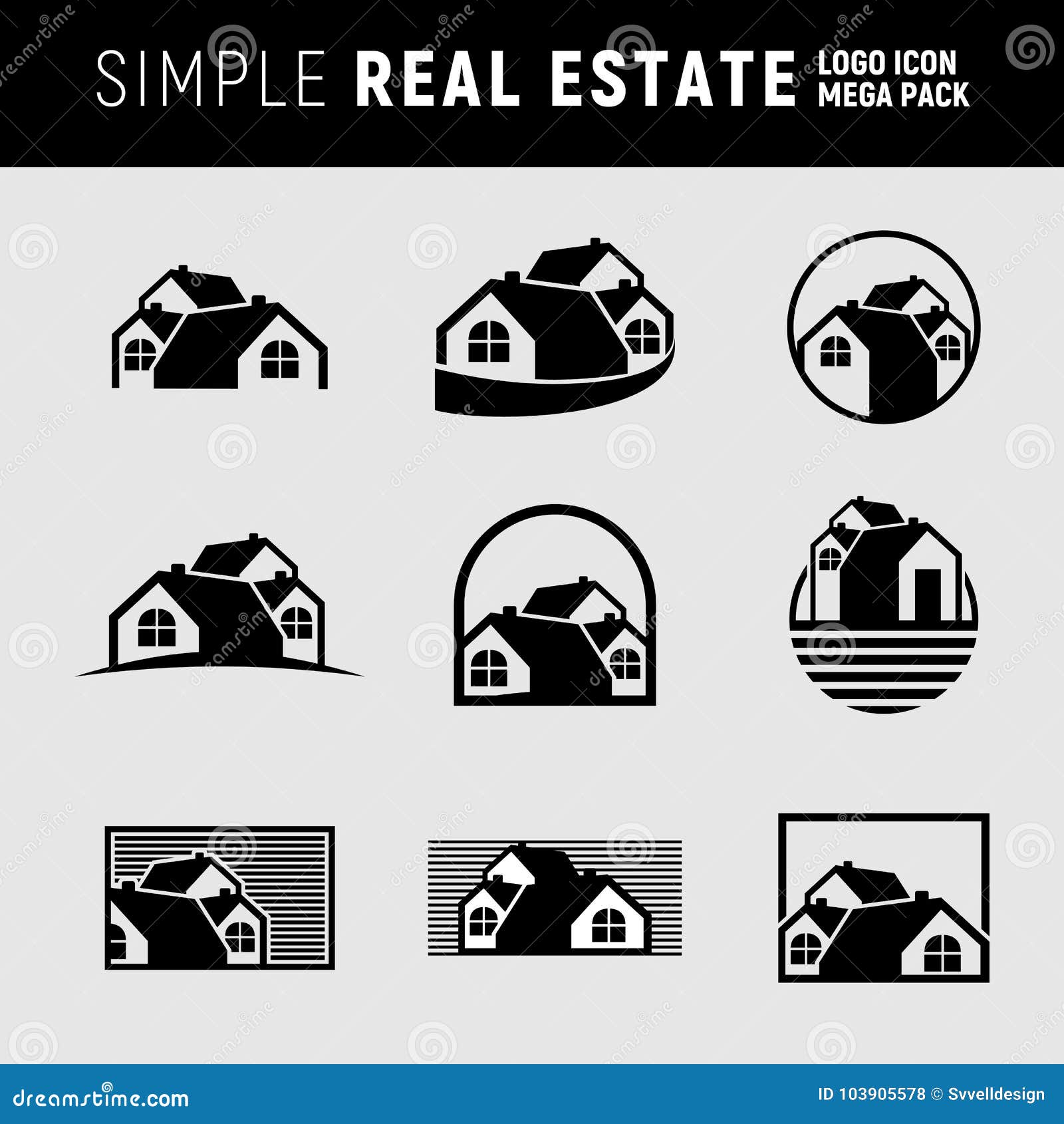 Real Estate Simple Logo Mega Pack Ilustración del Vector Ilustración