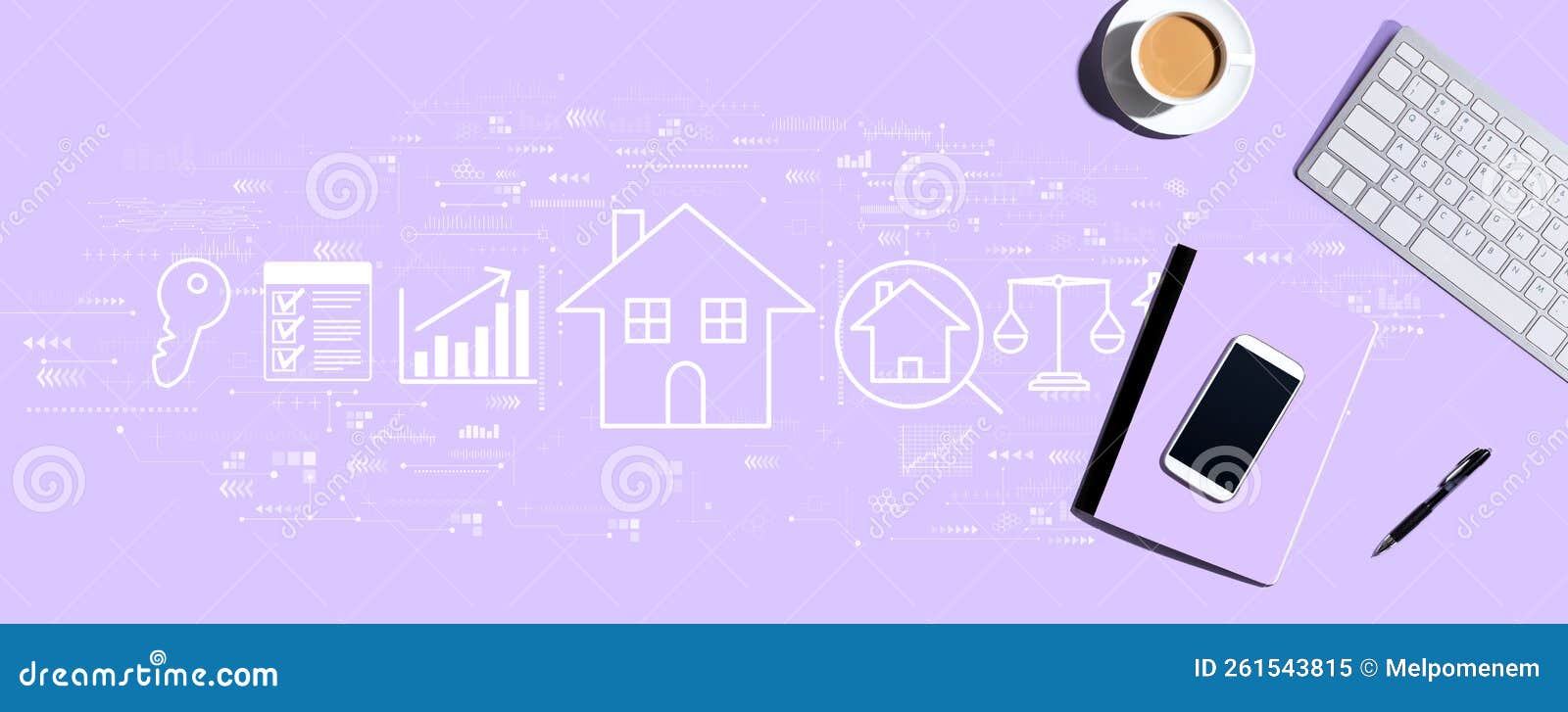 Real Estate Theme with Computer Keyboard and Office Items Stock Image