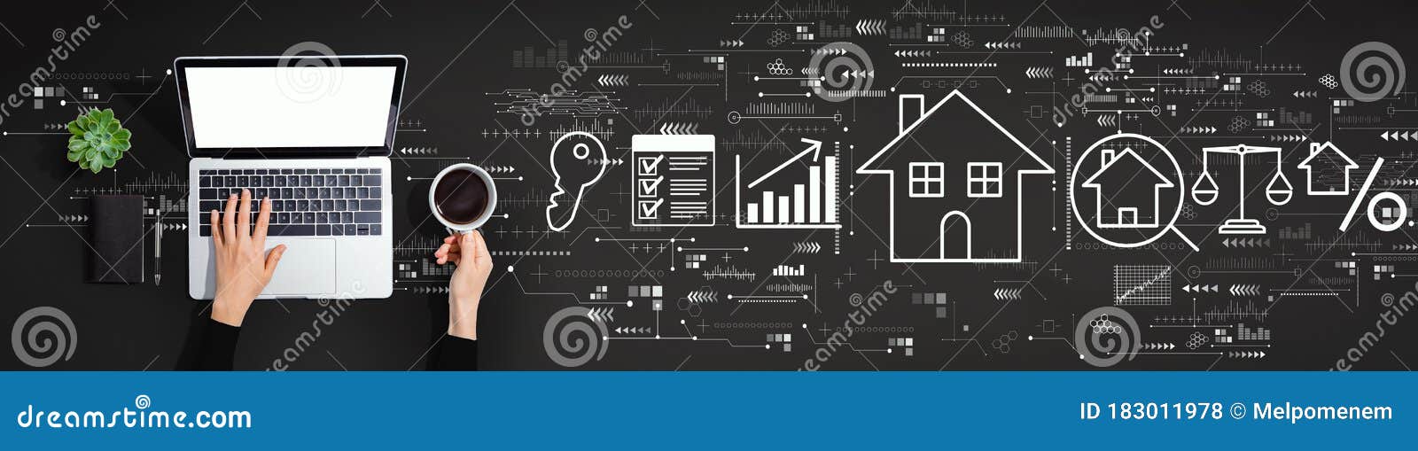 Real Estate Theme with Person Using Laptop Computer Stock Photo Image