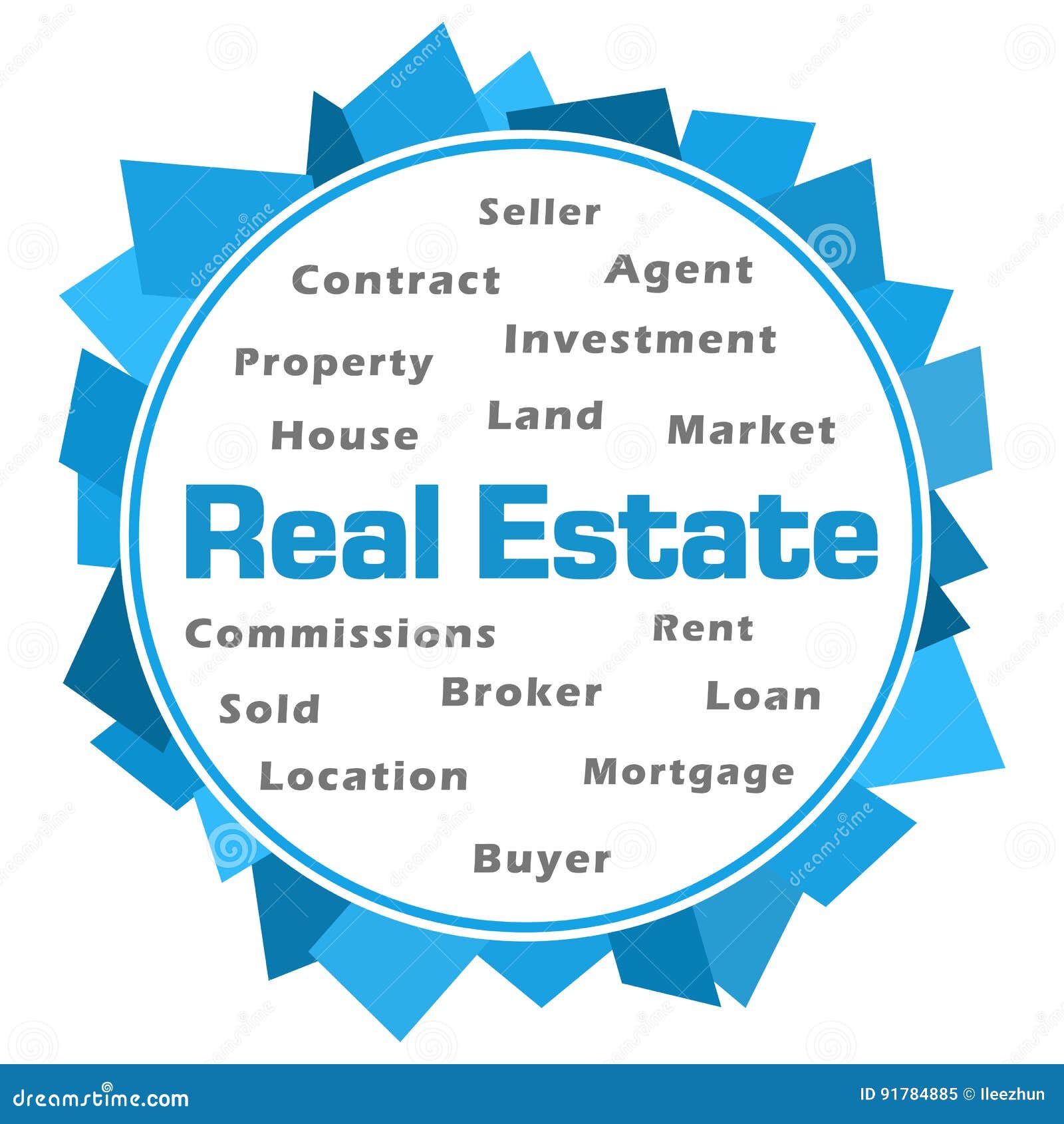 Real Estate Word Cloud Blue Abstract Circular Stock Illustration