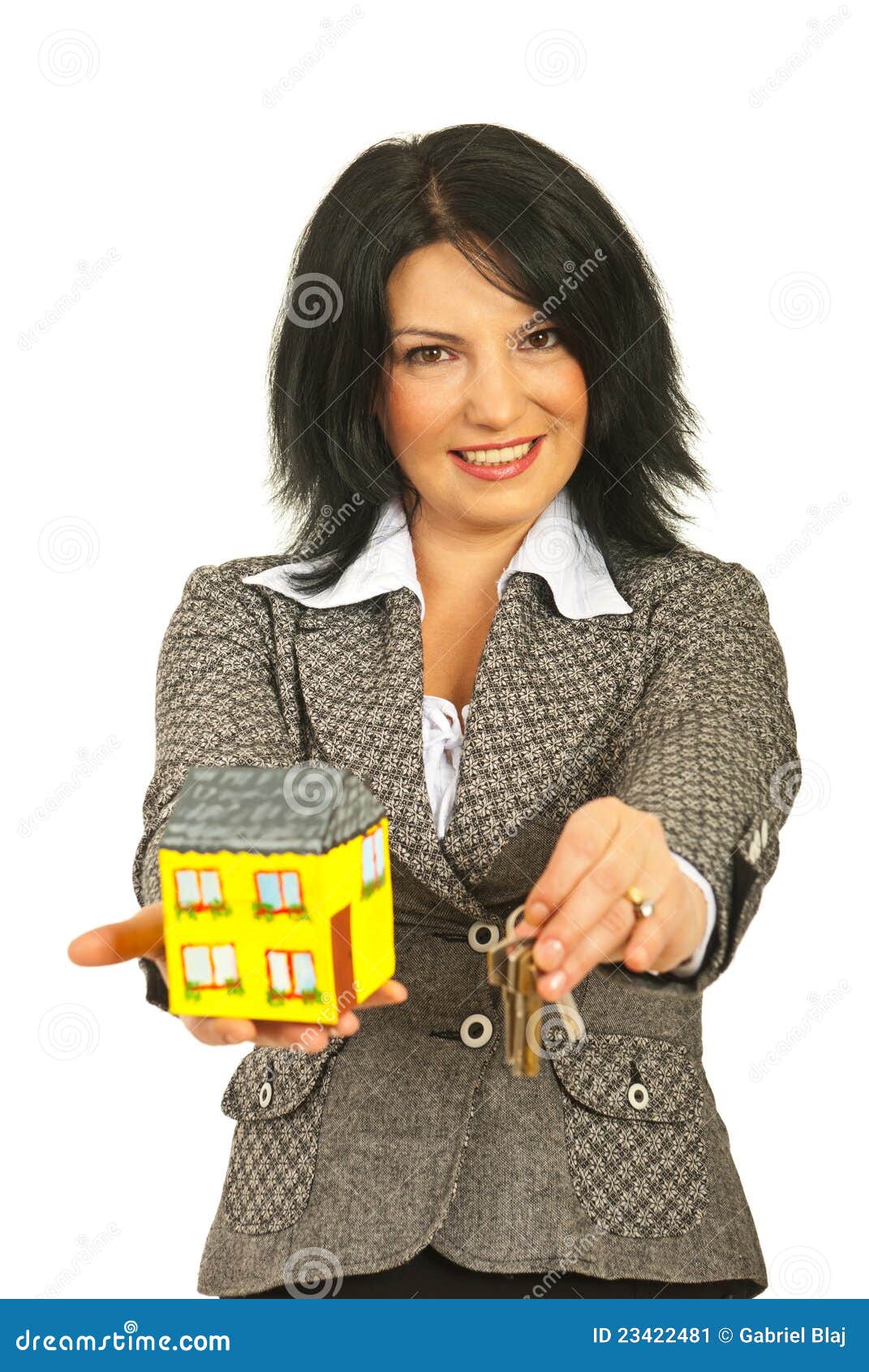 Real Estate Worker Offering Home and Keys Stock Image Image of home