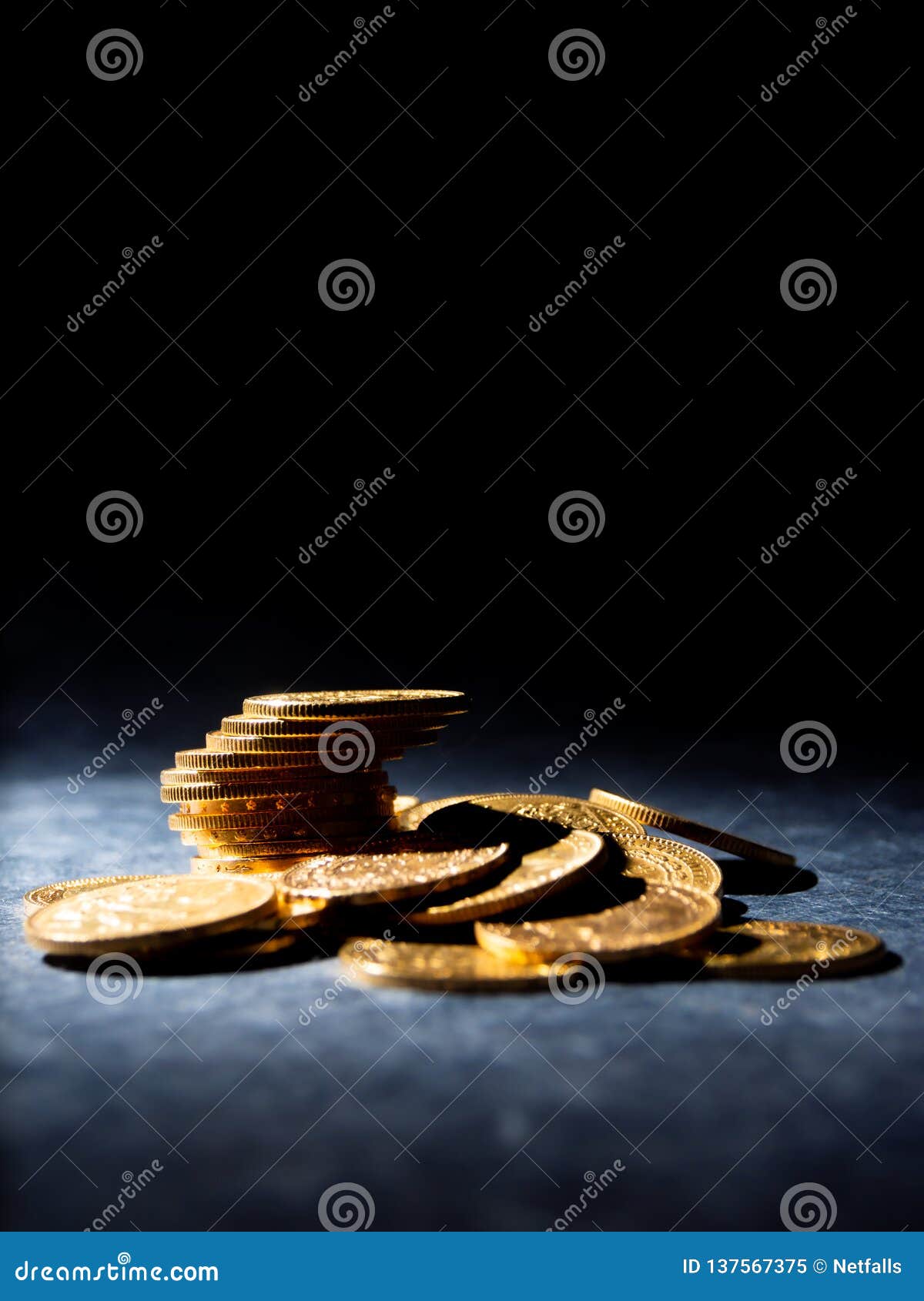 Gold Coins Over Dark Background Stock Image - Image of wealth, business
