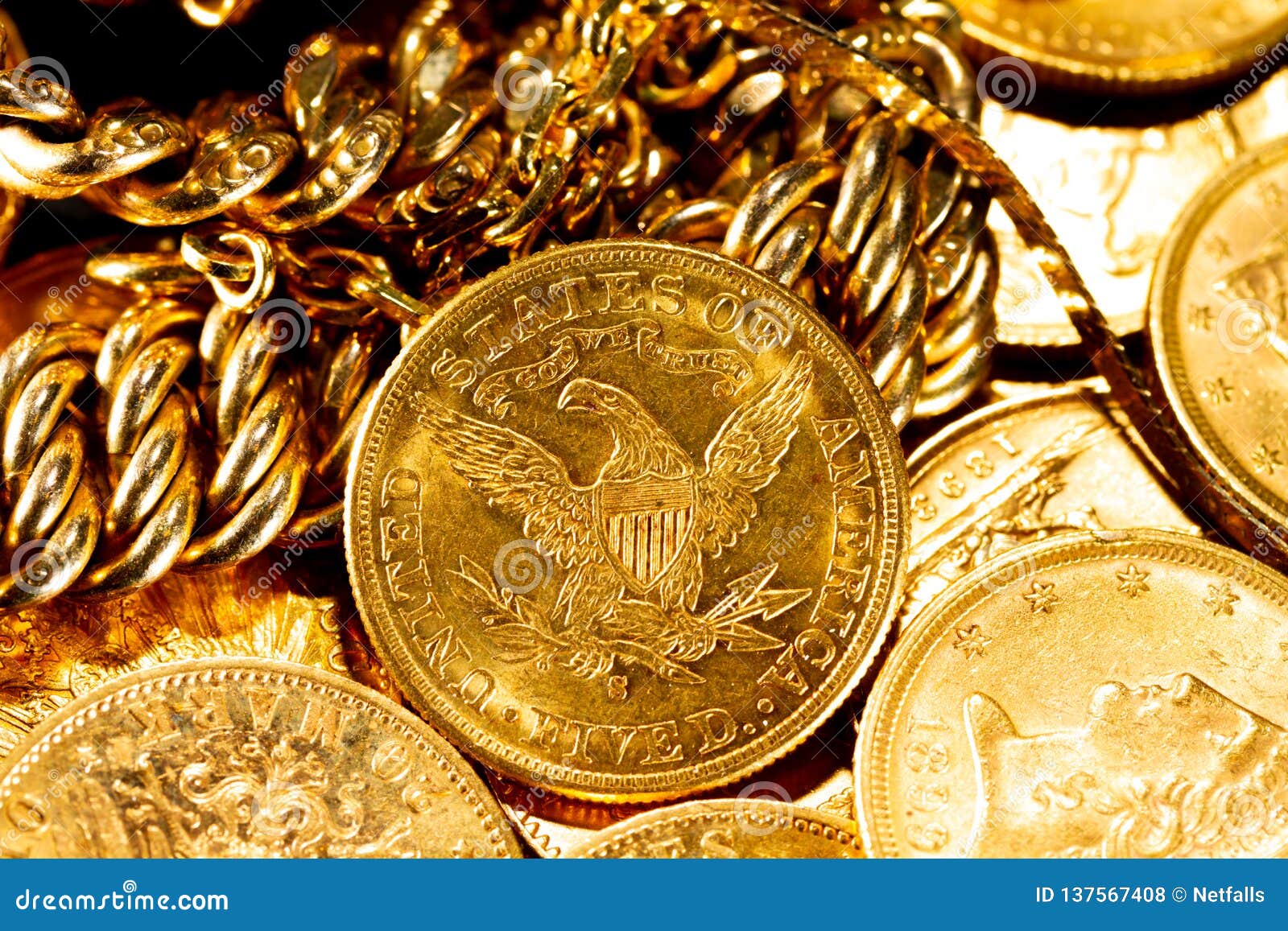 Gold Coins Over Dark Background Stock Photo - Image of collection