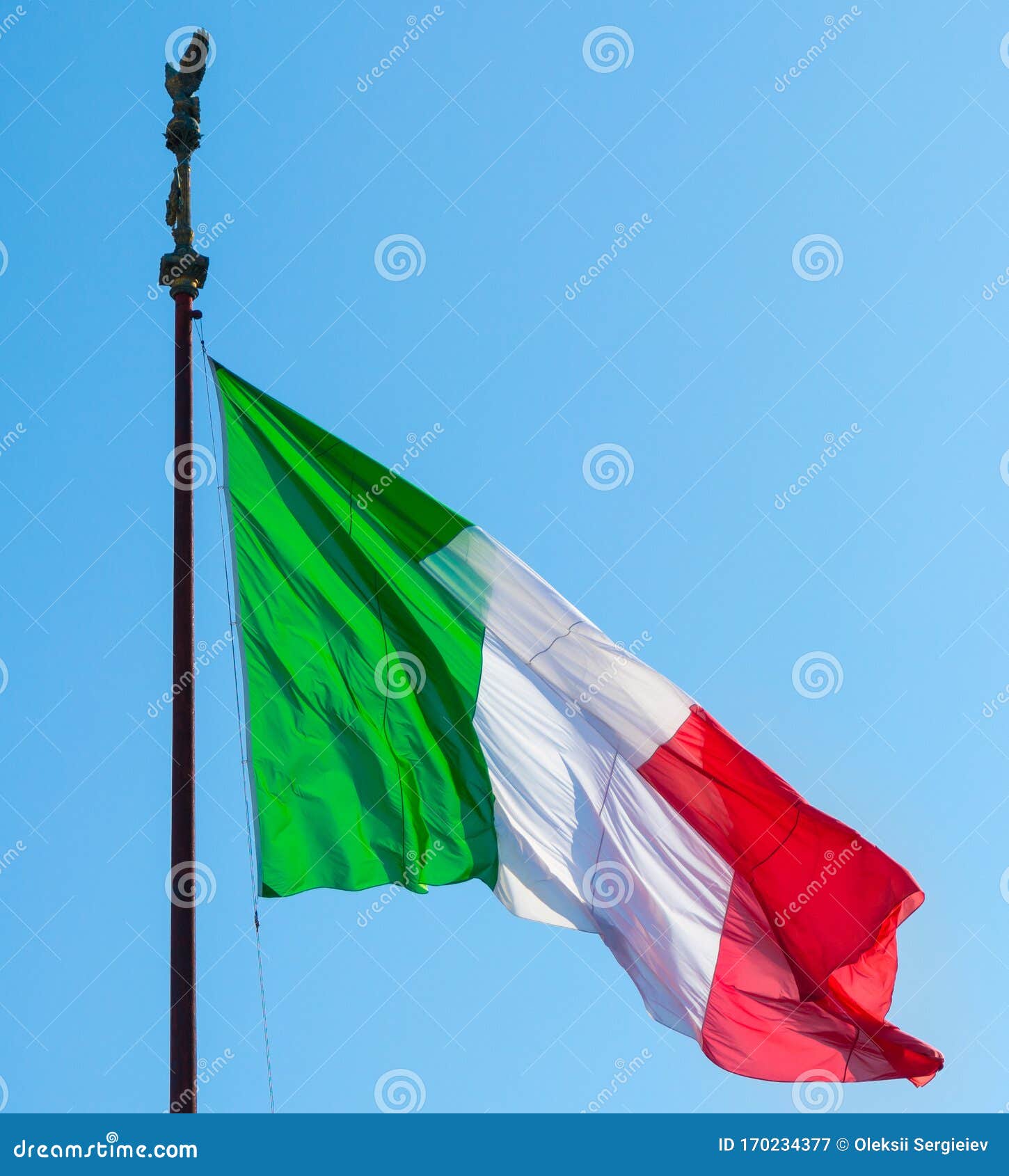 Real Italian Flag. Rome, Italy - Oct 03, 2018: Real state flag of the Republic of Italy