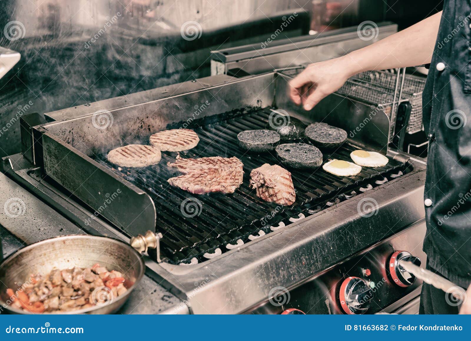 Real Kitchen of Bar and Grill Restaurant, Toned Stock Photo Image of