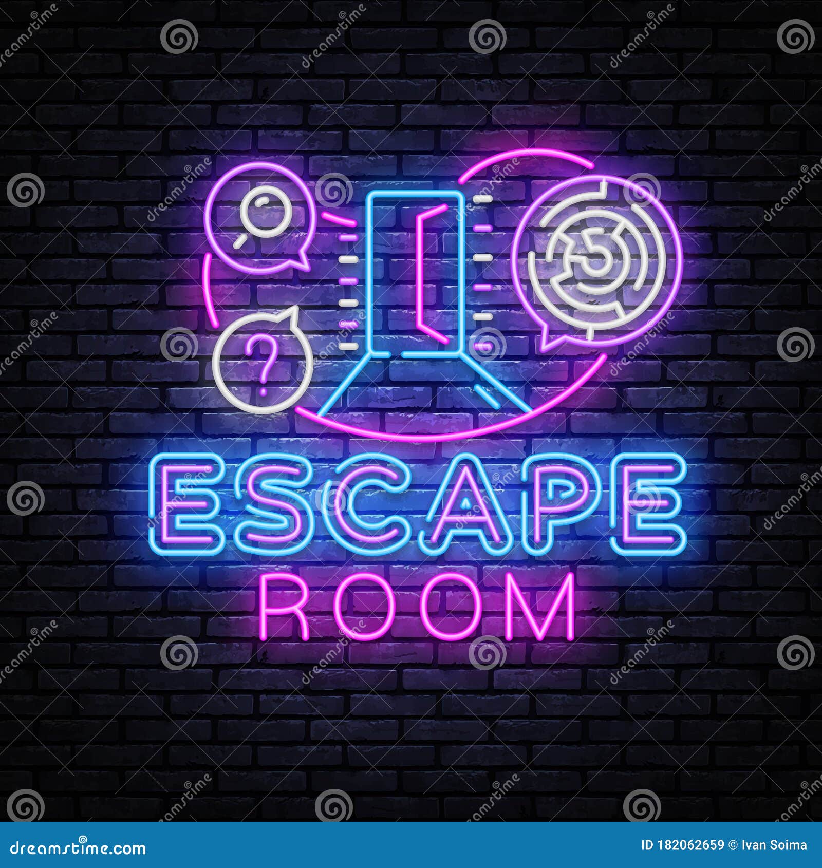 real-life room escape neon sign . quest game poster neon  temlate