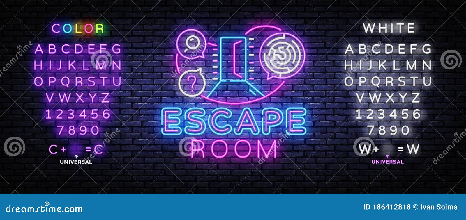 real-life room escape neon sign . quest game poster neon  temlate. editing text neon sign