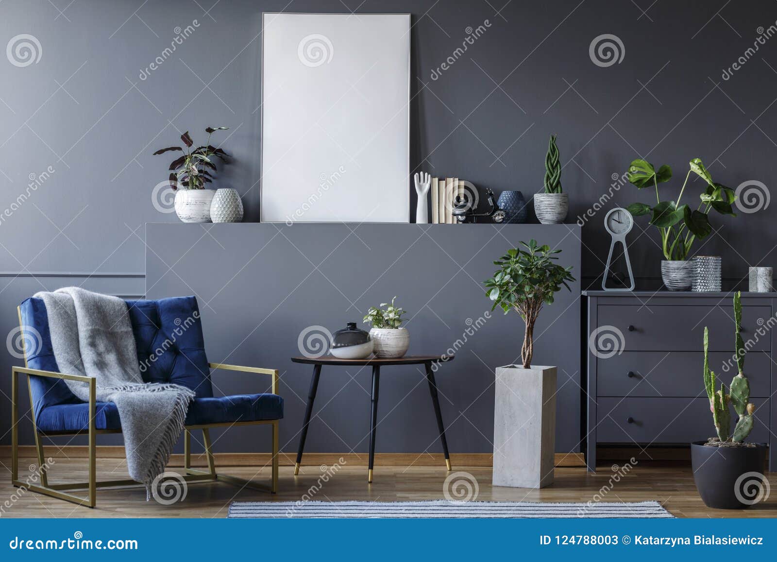 Real Photo Of A Monochromatic Living Room Interior With A