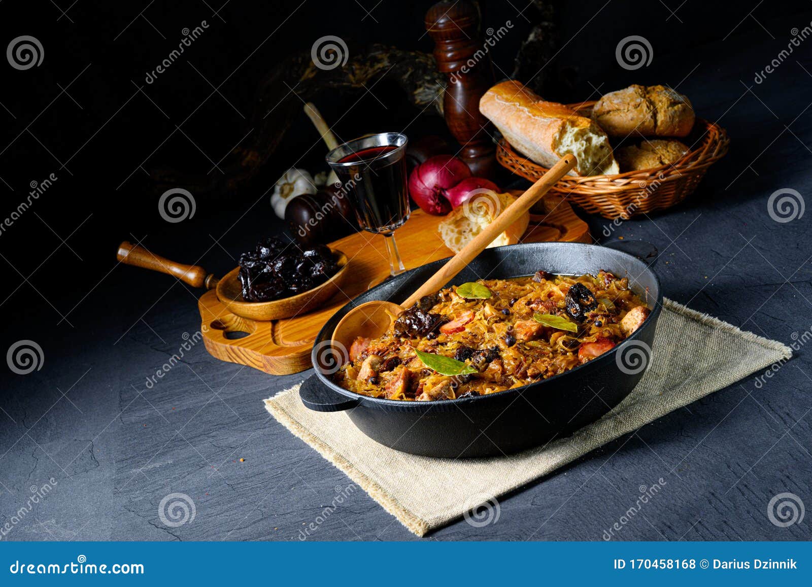 Real Polish `Bigos,`after an Old Recipe with Dried Plums and Wine Stock Photo Image of braised