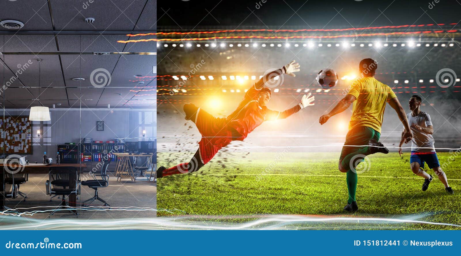 Real Room Vs Virtual Reality Stadium Football Game Stock Image