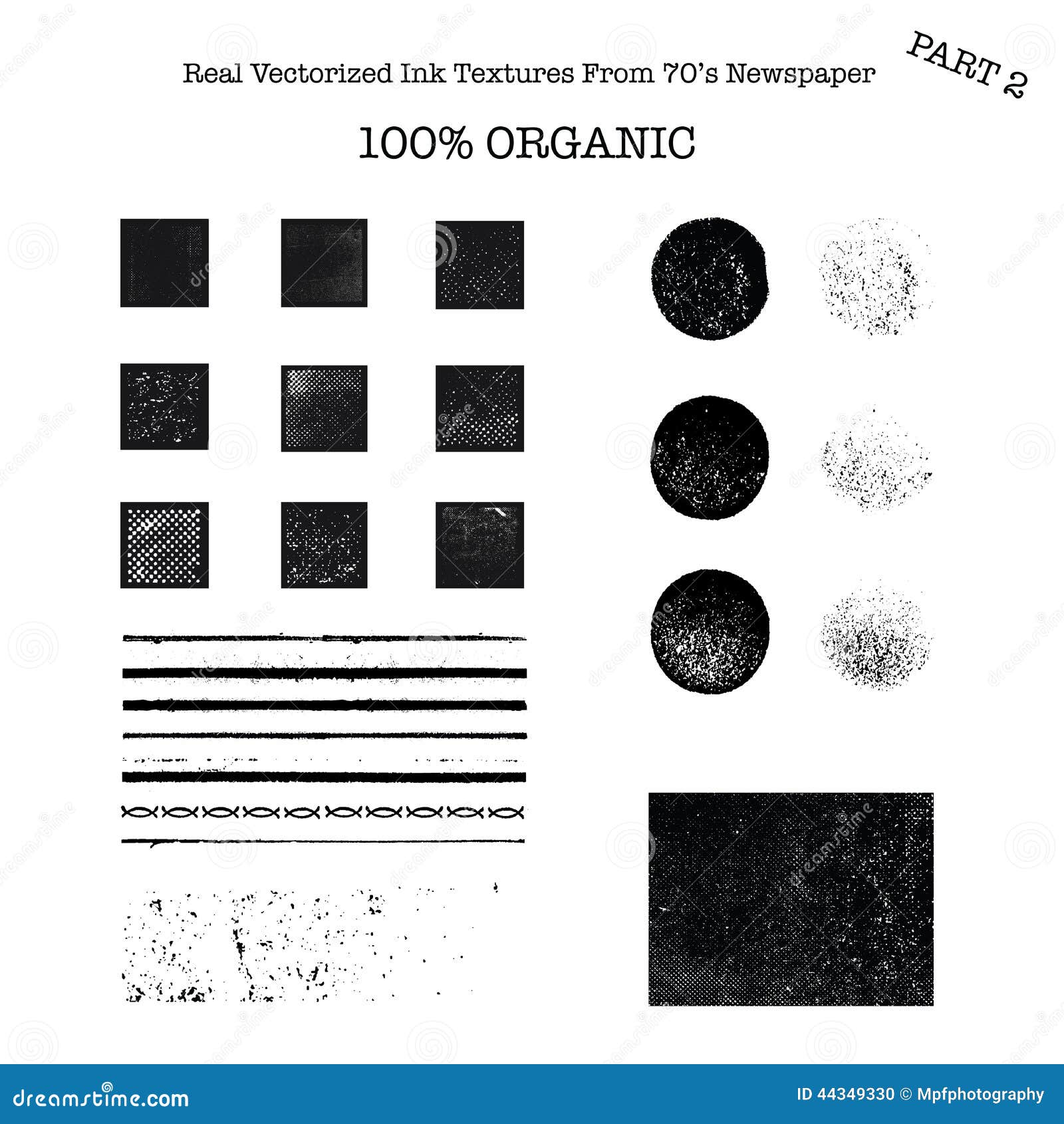 Real Vectorized Black Traced Ink Textures From 70's Newspaper