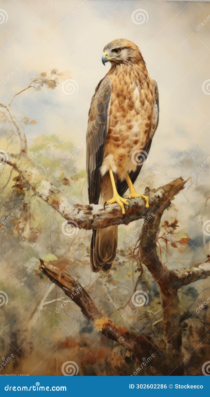 realist hawk painting on branch: detailed artwork by stephen shortridge, frank cadogan cowper, and david nordahl