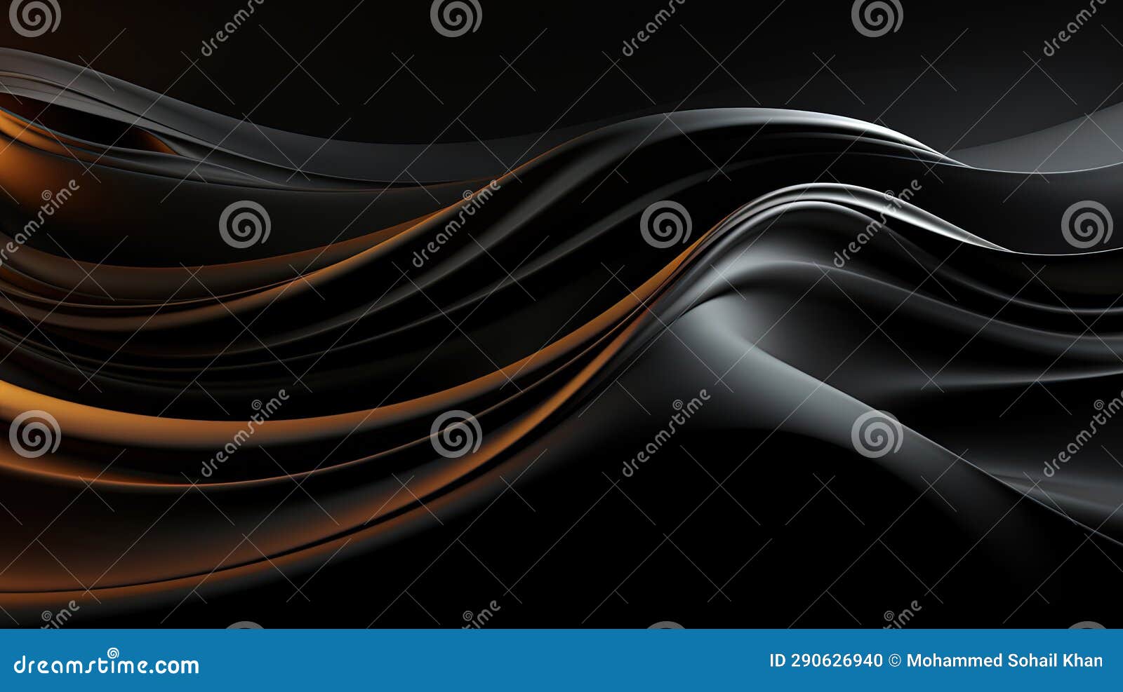 Realistic Abstract Black and Orange Acrylic Paint Liquid Wavy