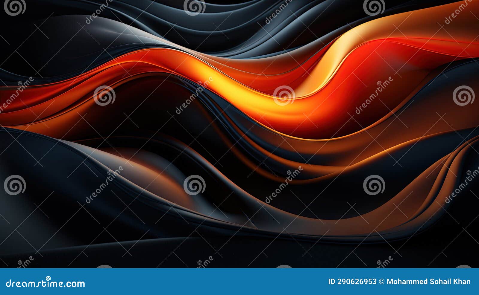 Realistic Abstract Black and Orange Acrylic Paint Liquid Wavy