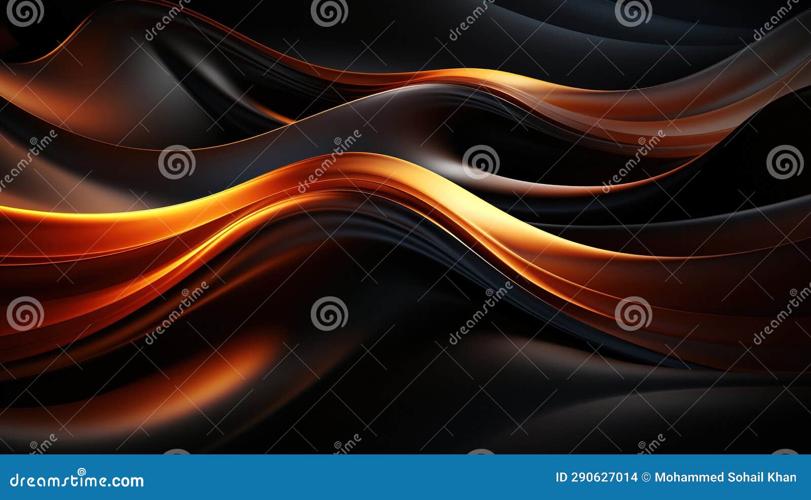 Realistic Abstract Black and Orange Acrylic Paint Liquid Wavy