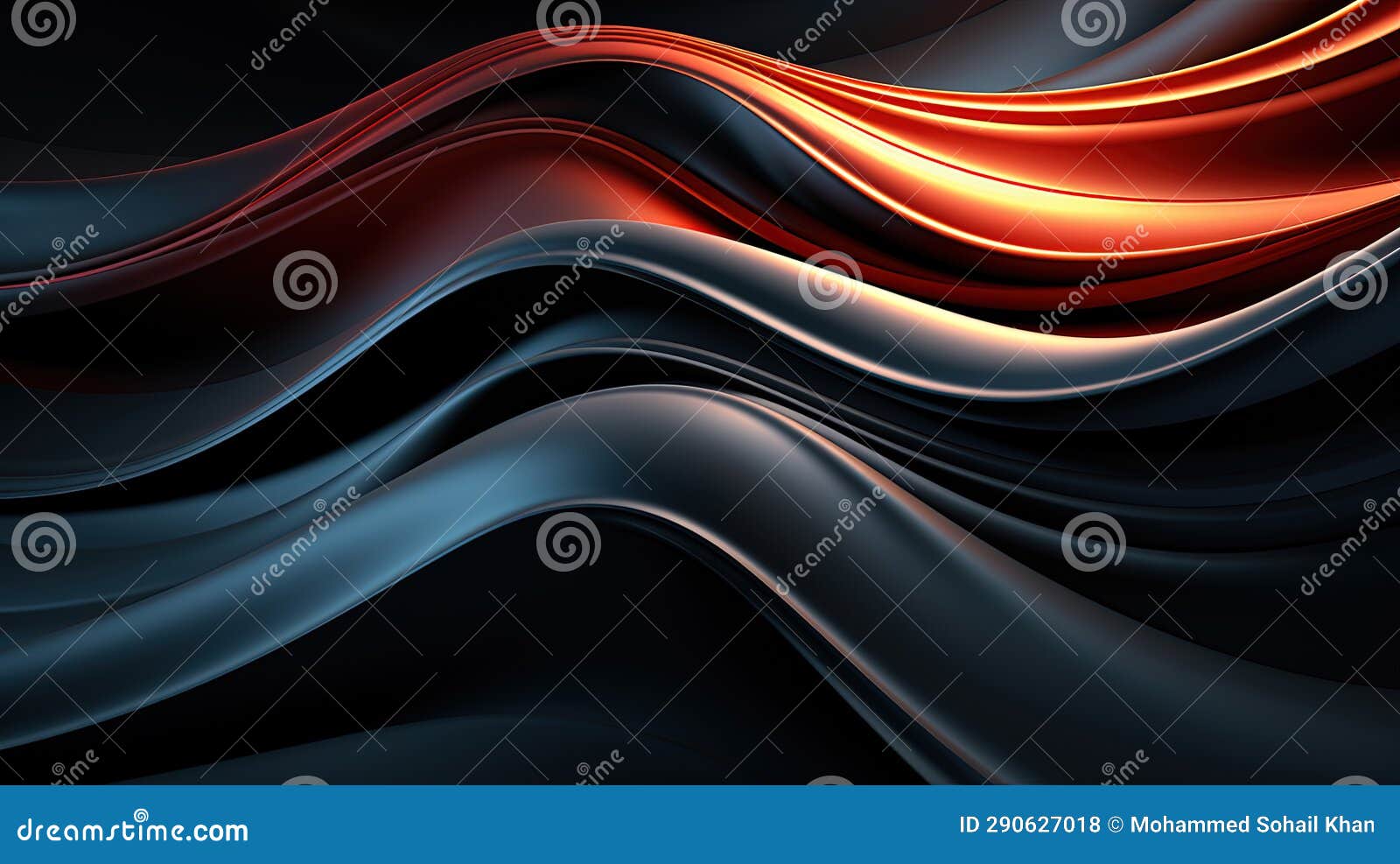 Realistic Abstract Black and Orange Acrylic Paint Liquid Wavy