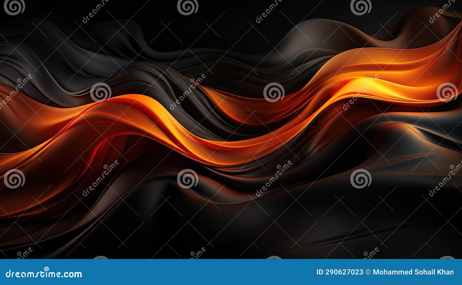 Realistic Abstract Black and Orange Acrylic Paint Liquid Wavy