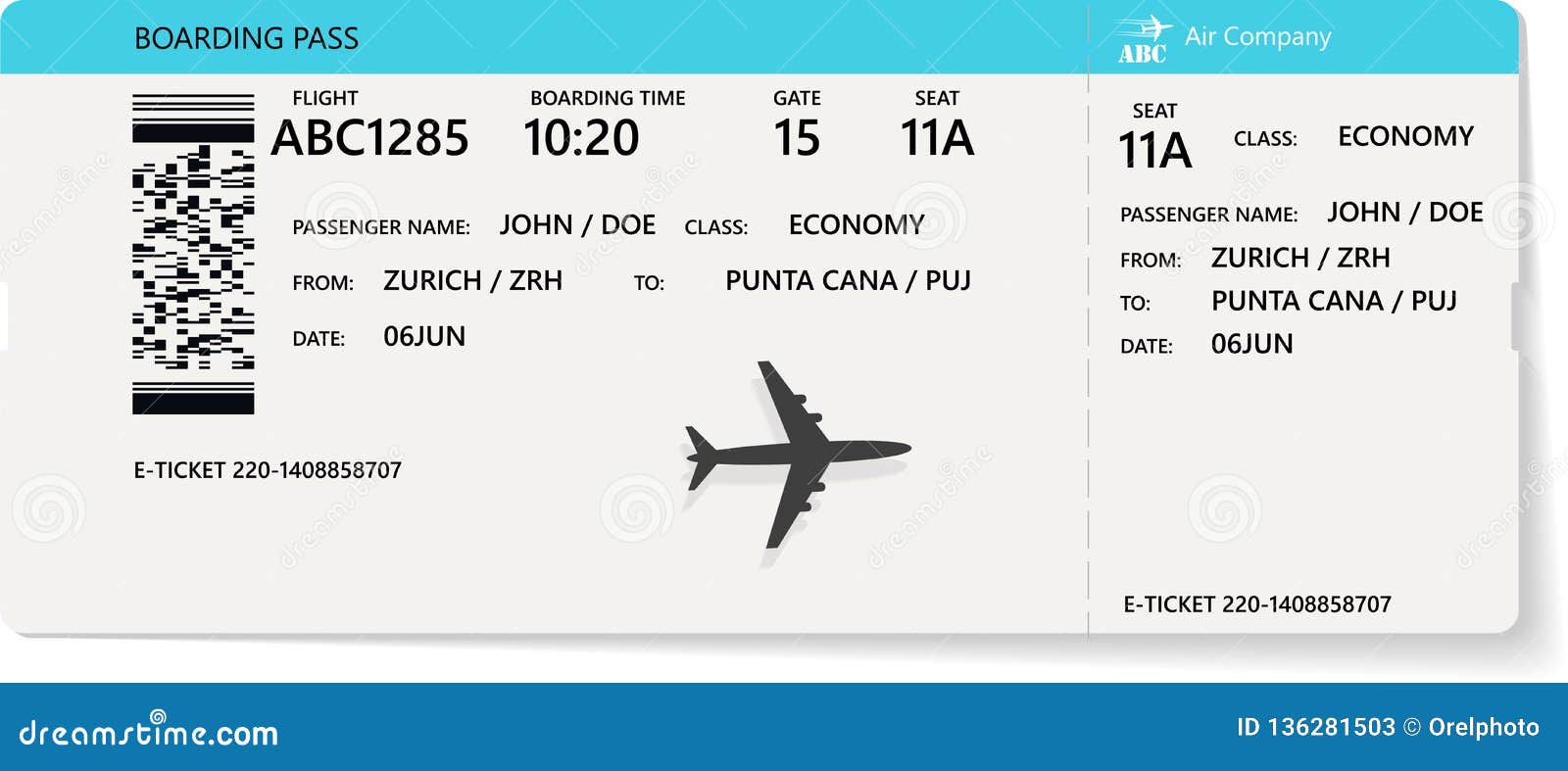 realistic airline ticket or boarding pass 