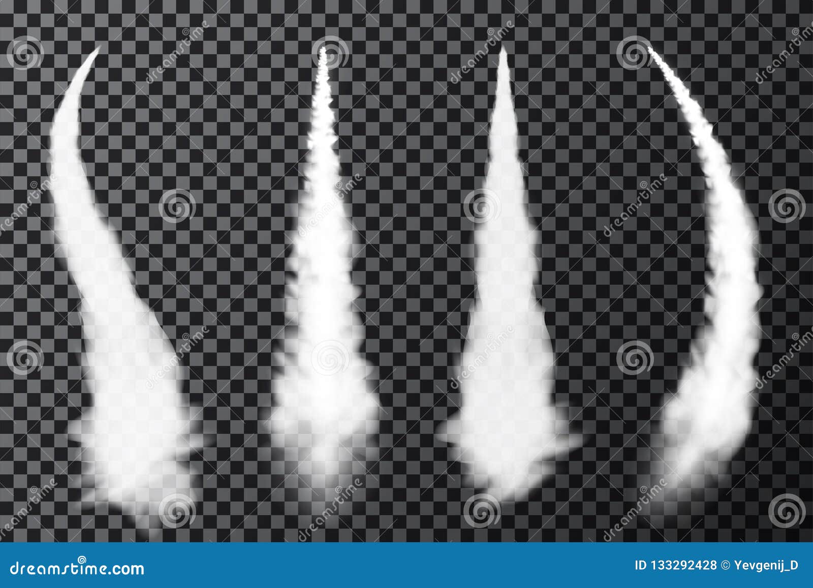 realistic airplane condensation trails. smoke from jet or rocket launch. set of smoke contrails