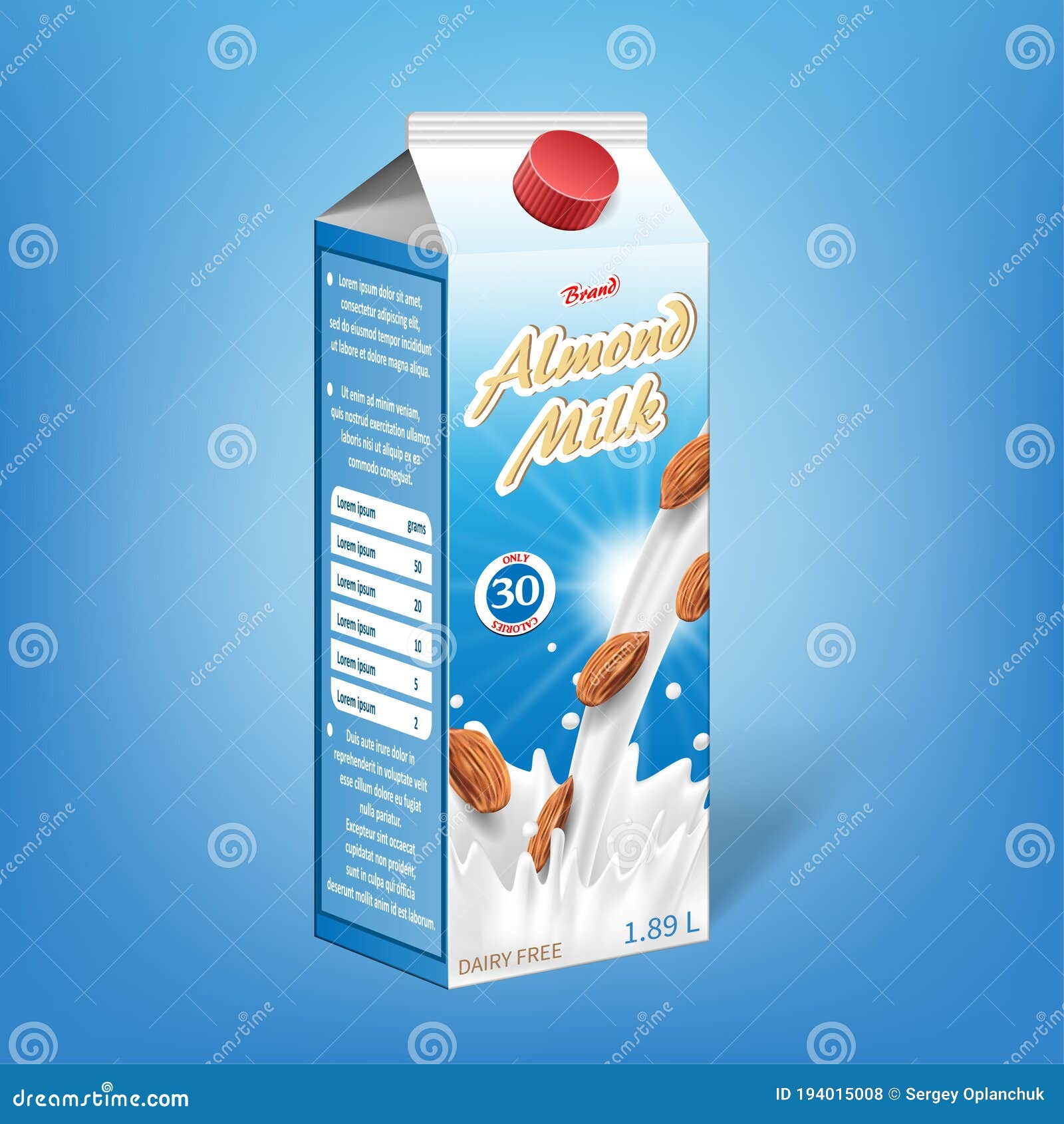 realistic almond milk carton package. milk package   template for vegan natural meal. dairy product for