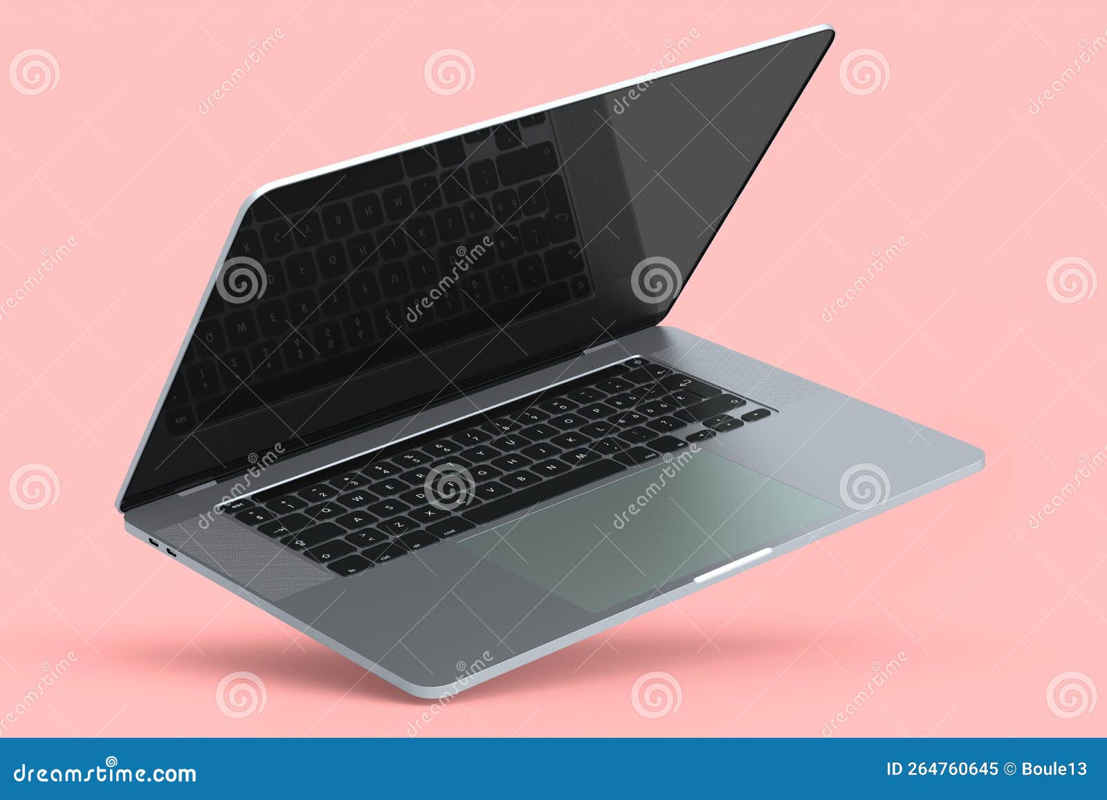 Realistic Aluminum Laptop with Empty White Screen Isolated on Pink