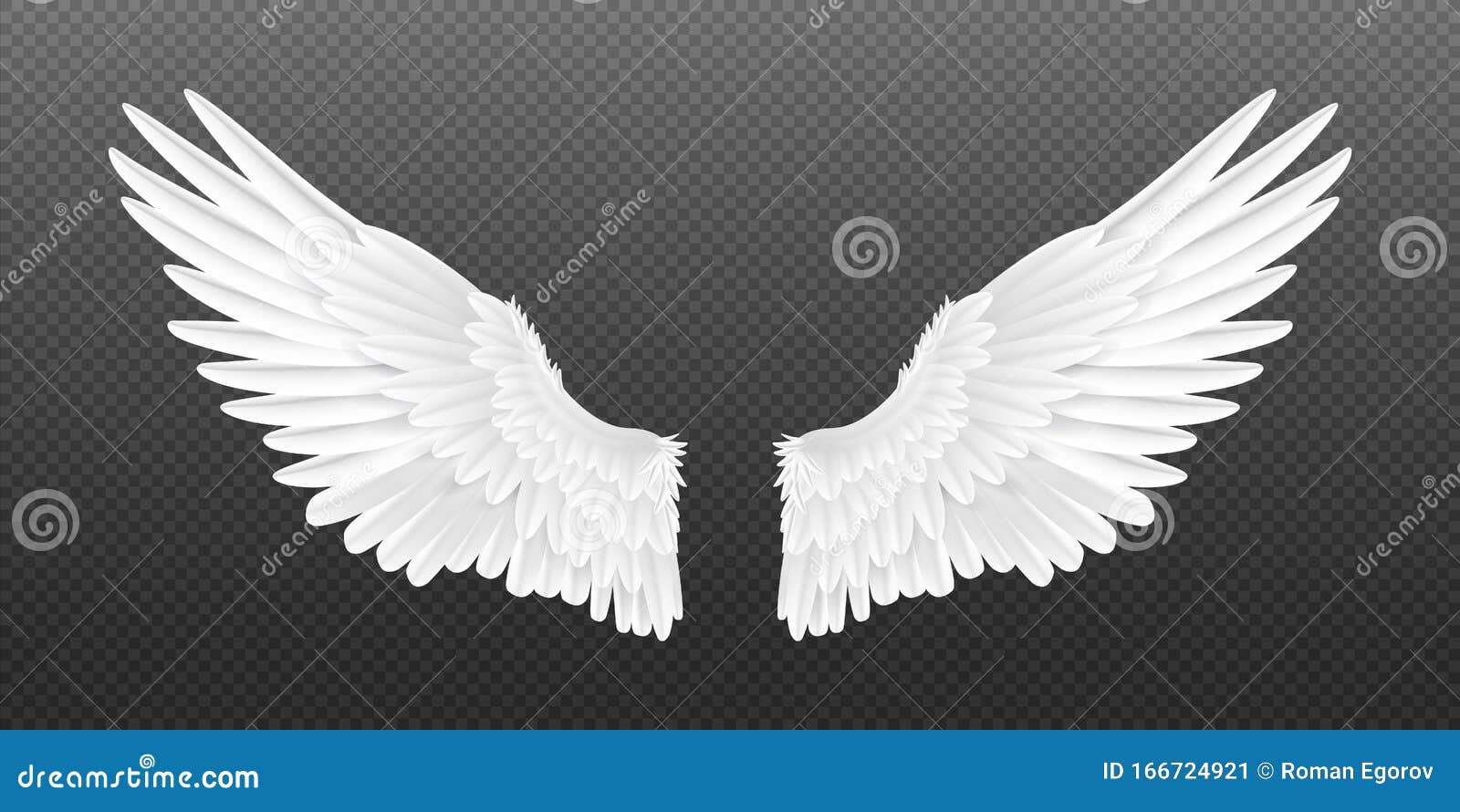 realistic angel wings. white  pair of falcon wings, 3d bird wings  template.  concept