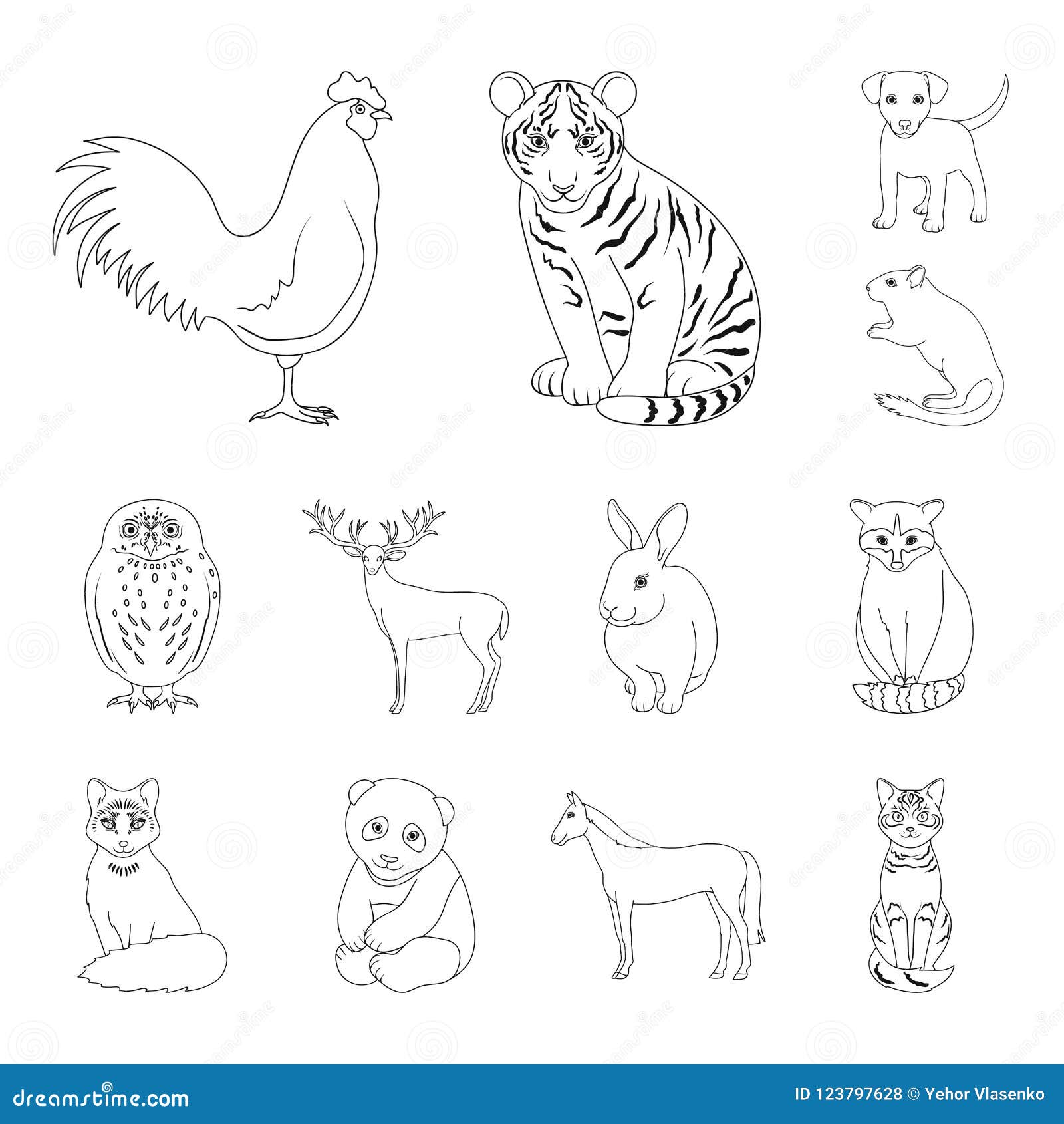 Realistic Animals Outline Icons In Set Collection For Design. Wild And 1D6