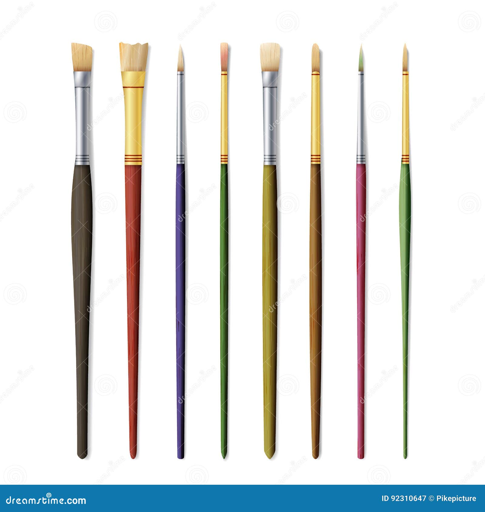 Realistic Artist Paintbrushes Set. Paint Brush Set Isolated on White ...