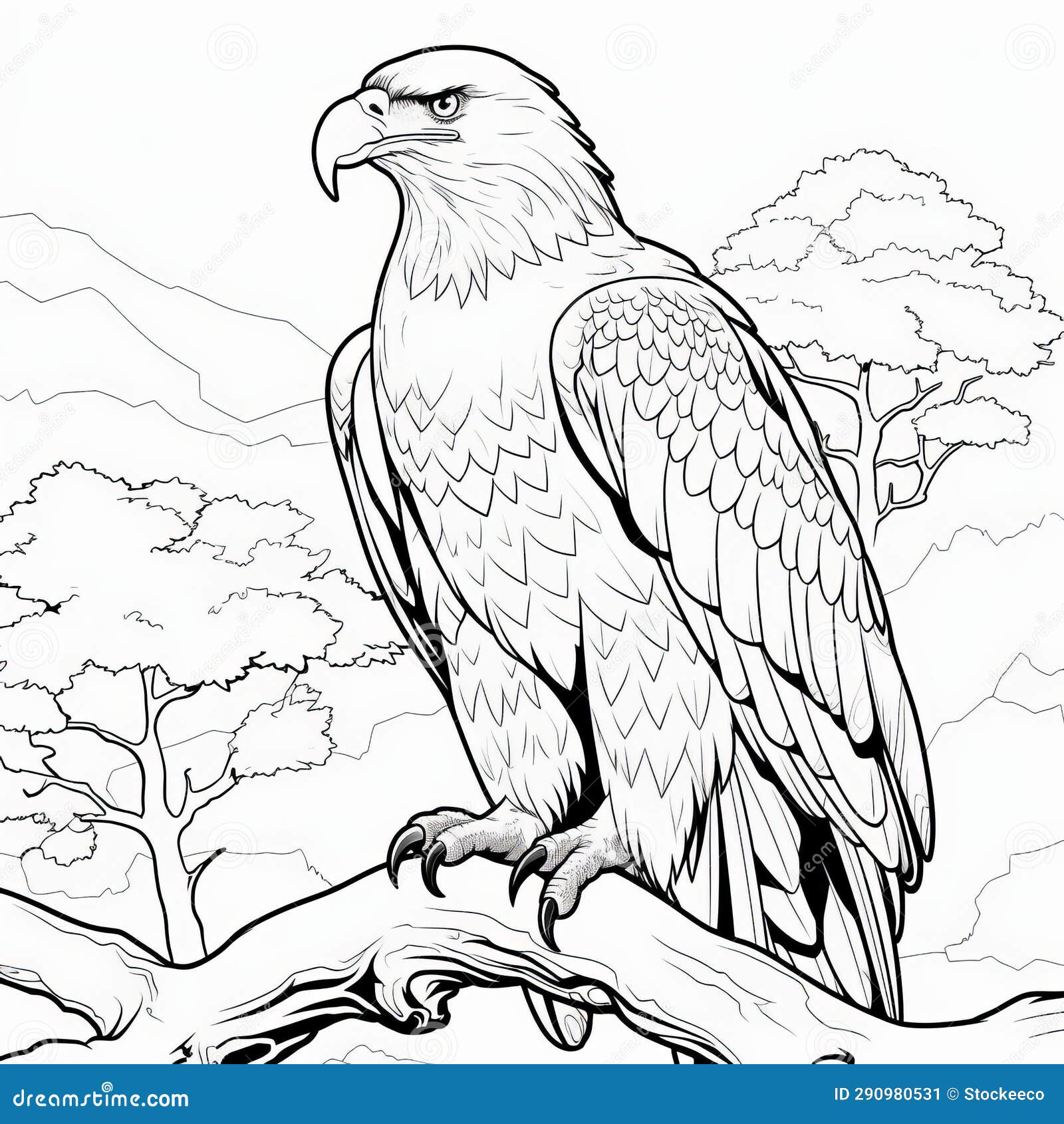 Realistic Bald Eagle Coloring Pages For Children's Coloring Book Stock