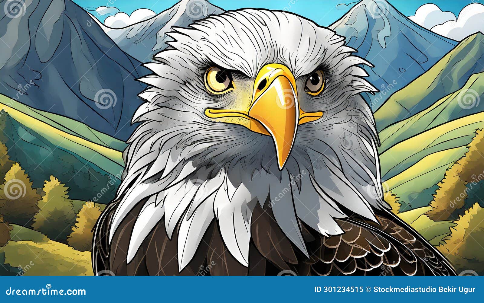 Realistic Bald Eagle Coloring Pages For Children's Coloring Book Stock